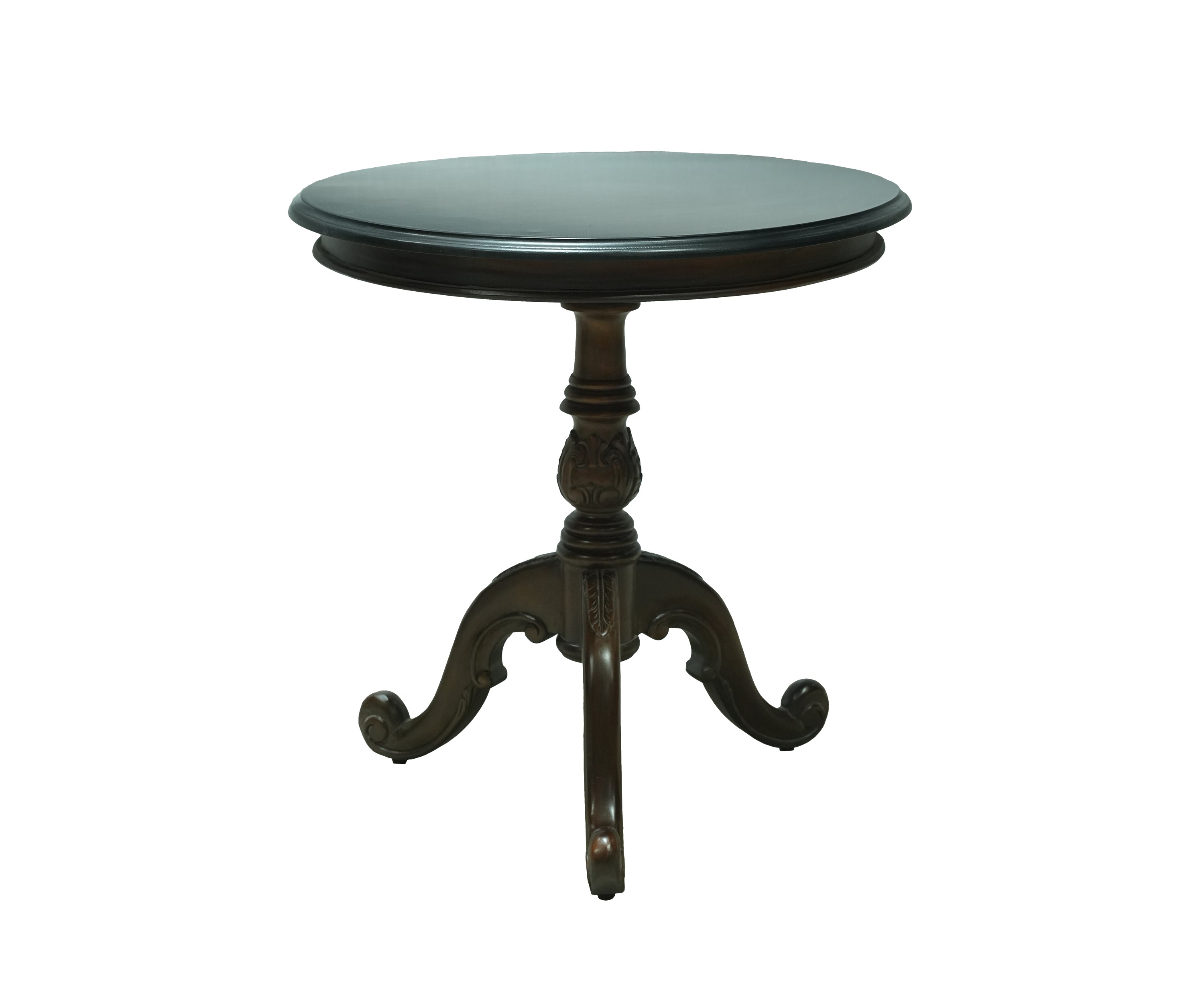 Carved Teak Pedestal Side Table with Tripod Base