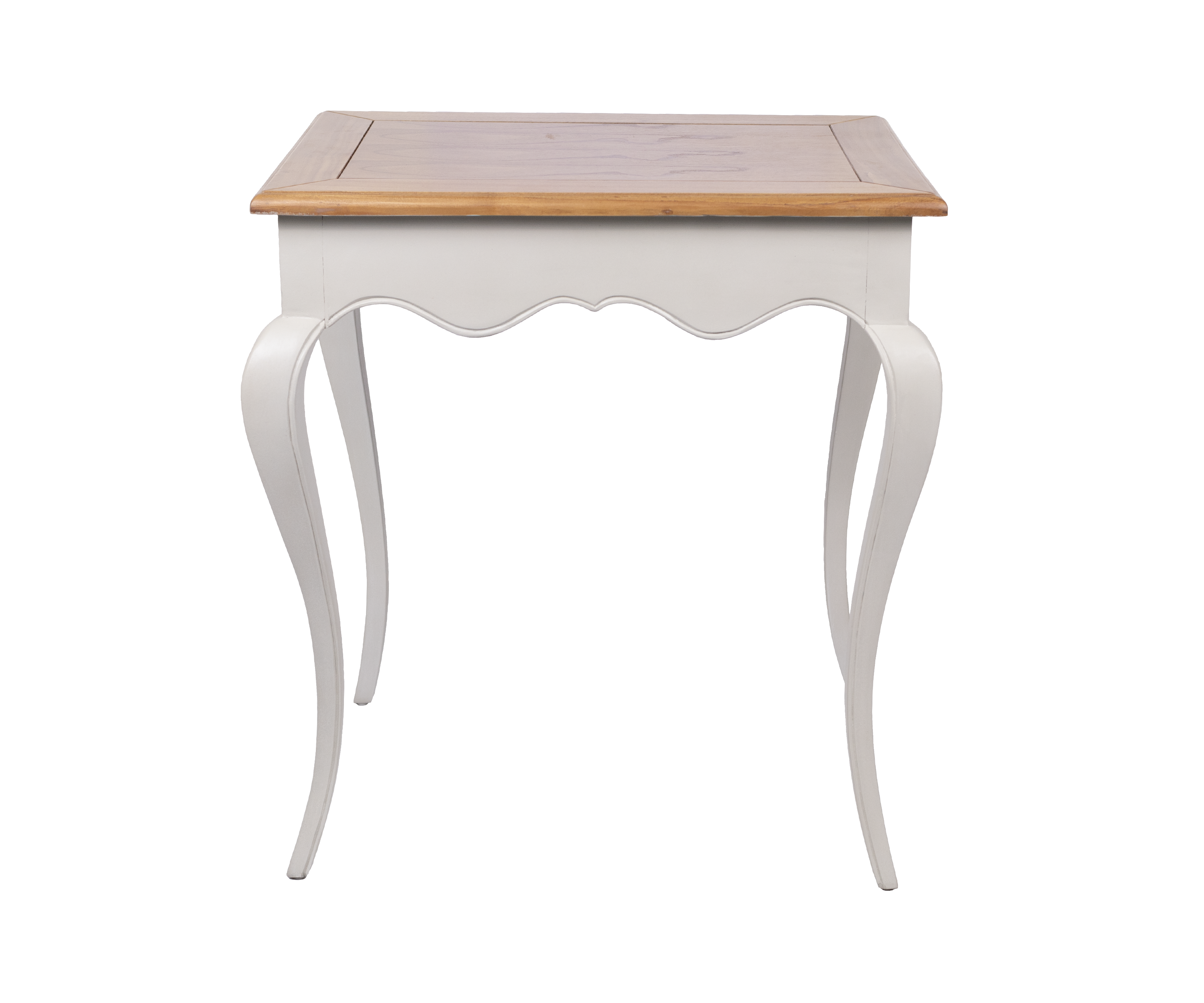 French Country White and Natural Wood Side Table with Cabriole Legs