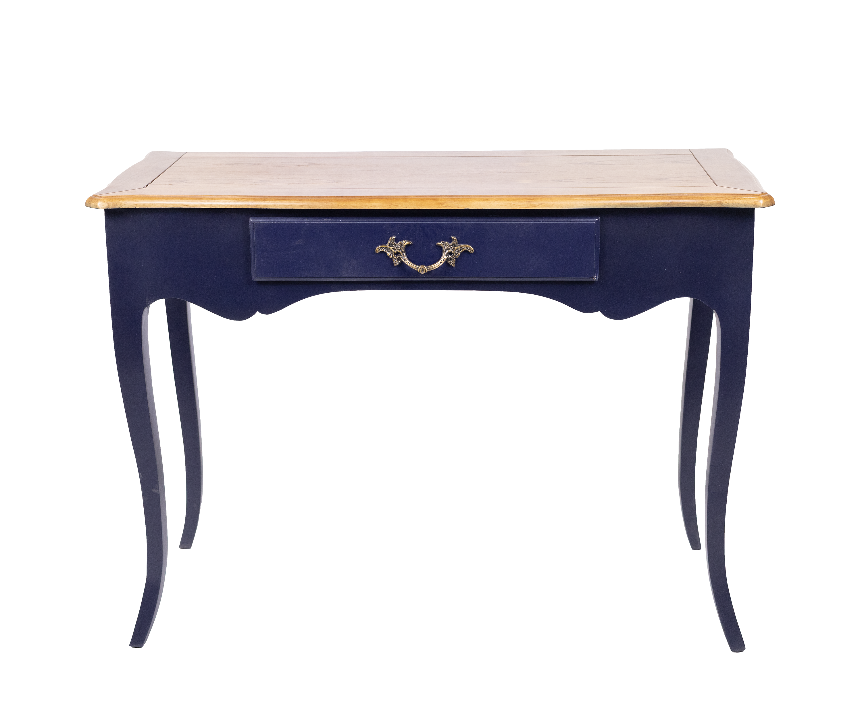 French Country Navy Blue Console Table with Natural Wood Top
