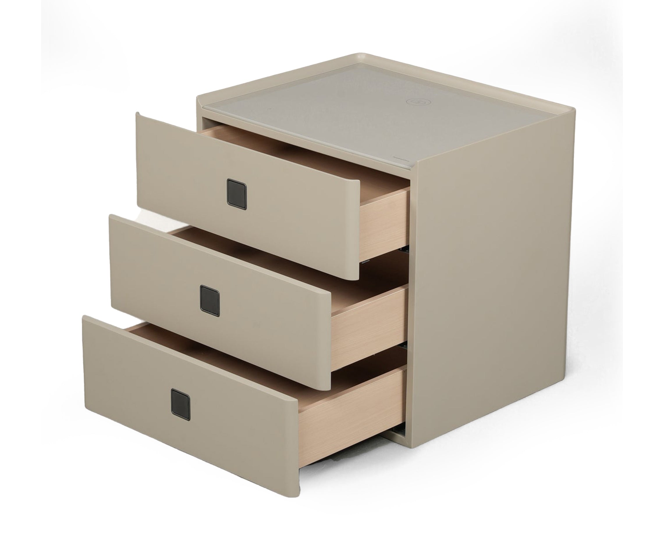 Taupe Cube 3-Drawer Bed Side Table
