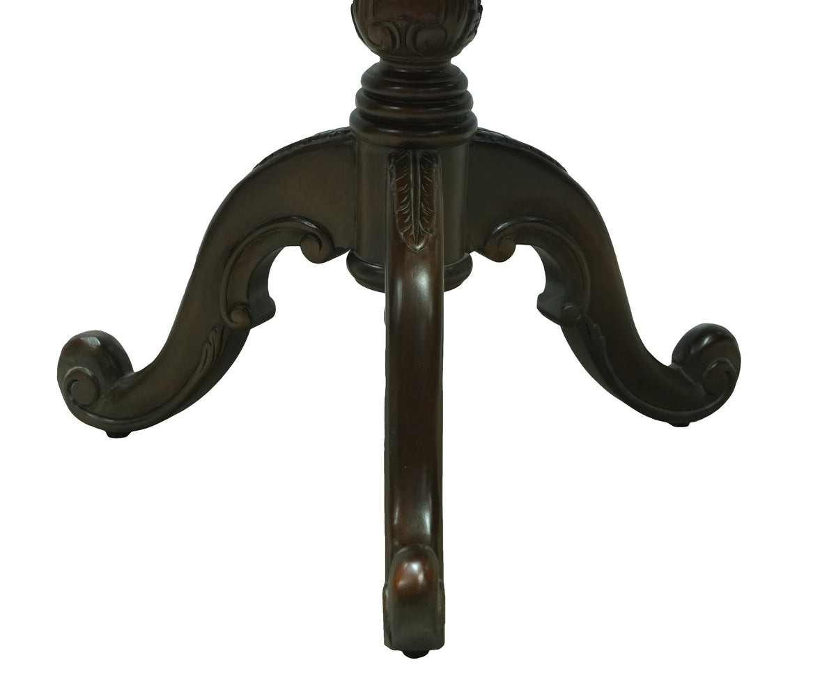 Carved Teak Pedestal Side Table with Tripod Base