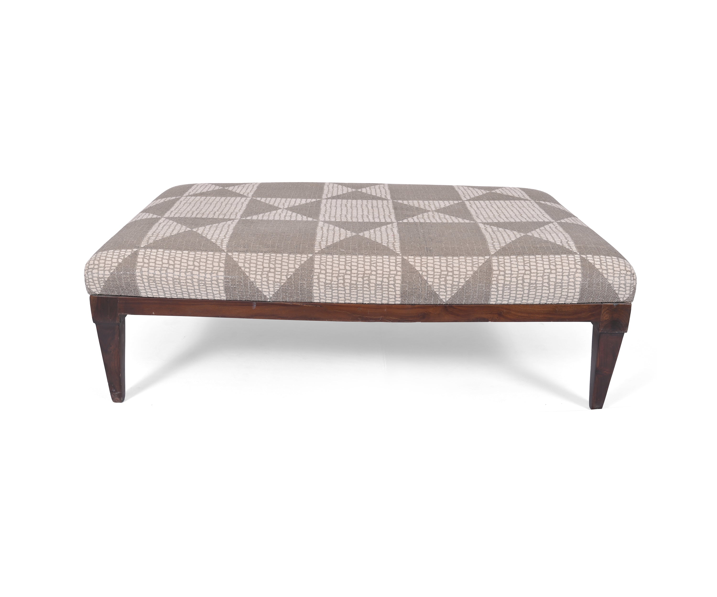 Geometric Printed Ottoman with Wooden Legs