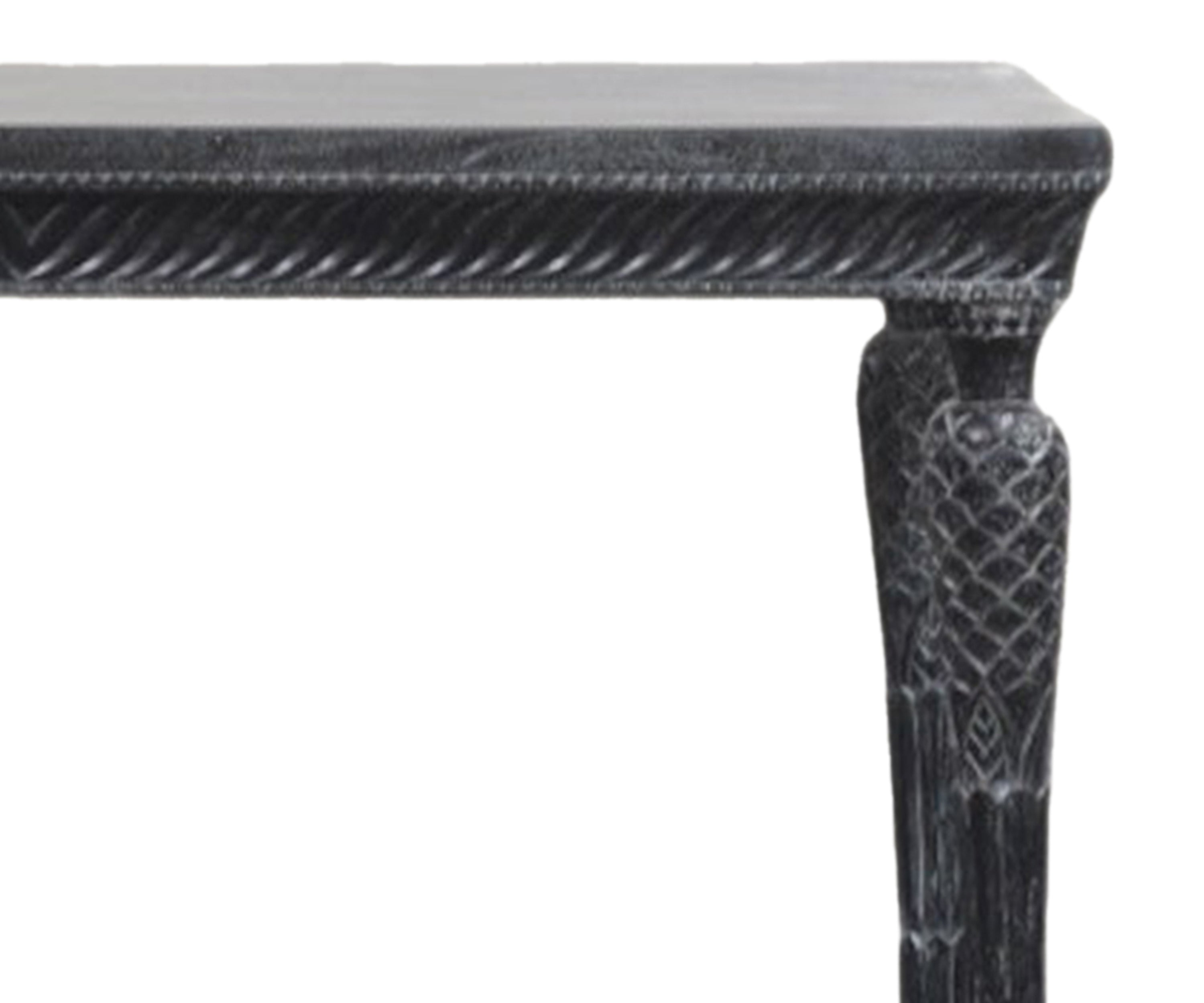 French Style Carved Black Console Table with Sculpted Legs