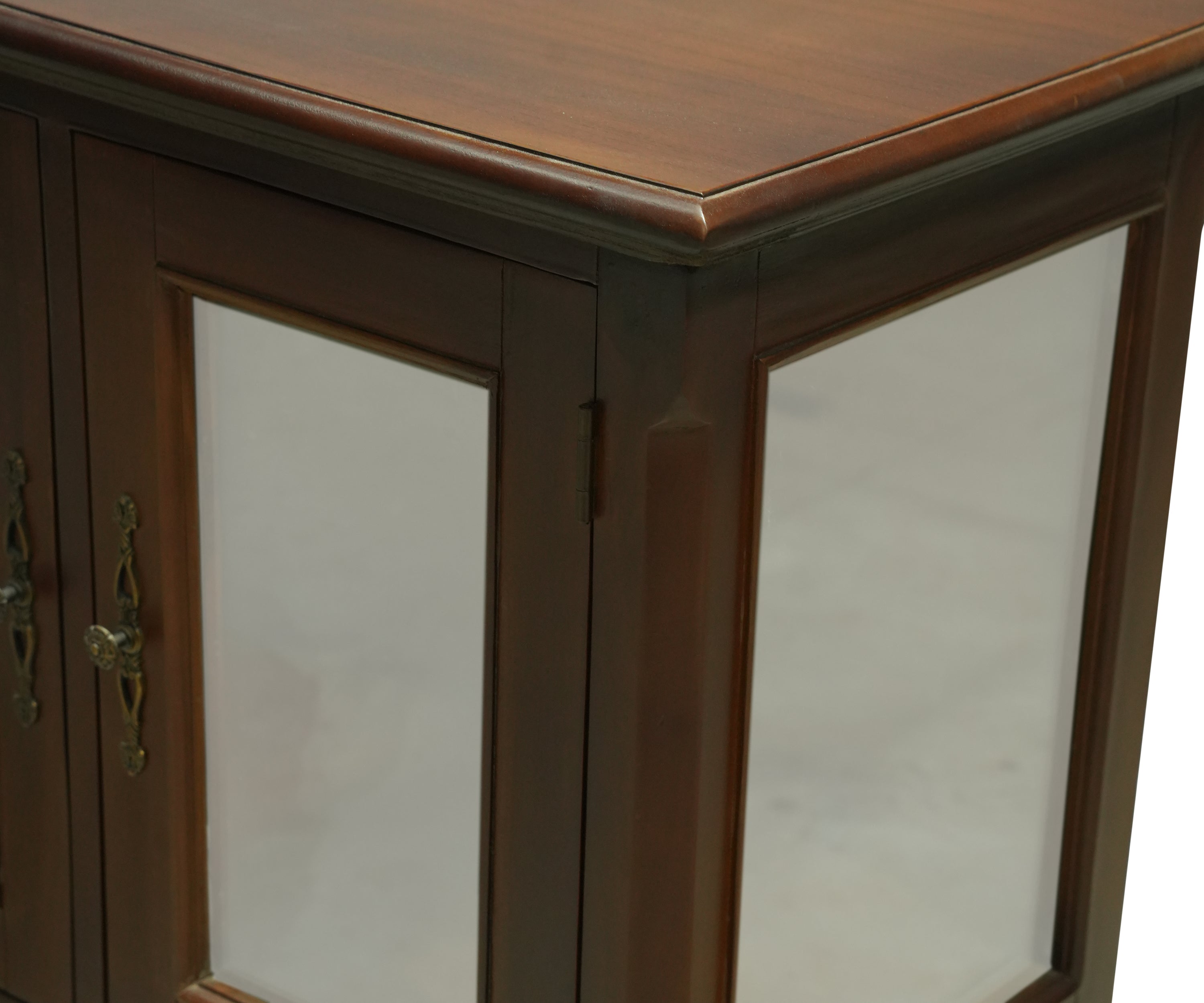French Provincial Teak Glass Display Cabinet with Cabriole Legs
