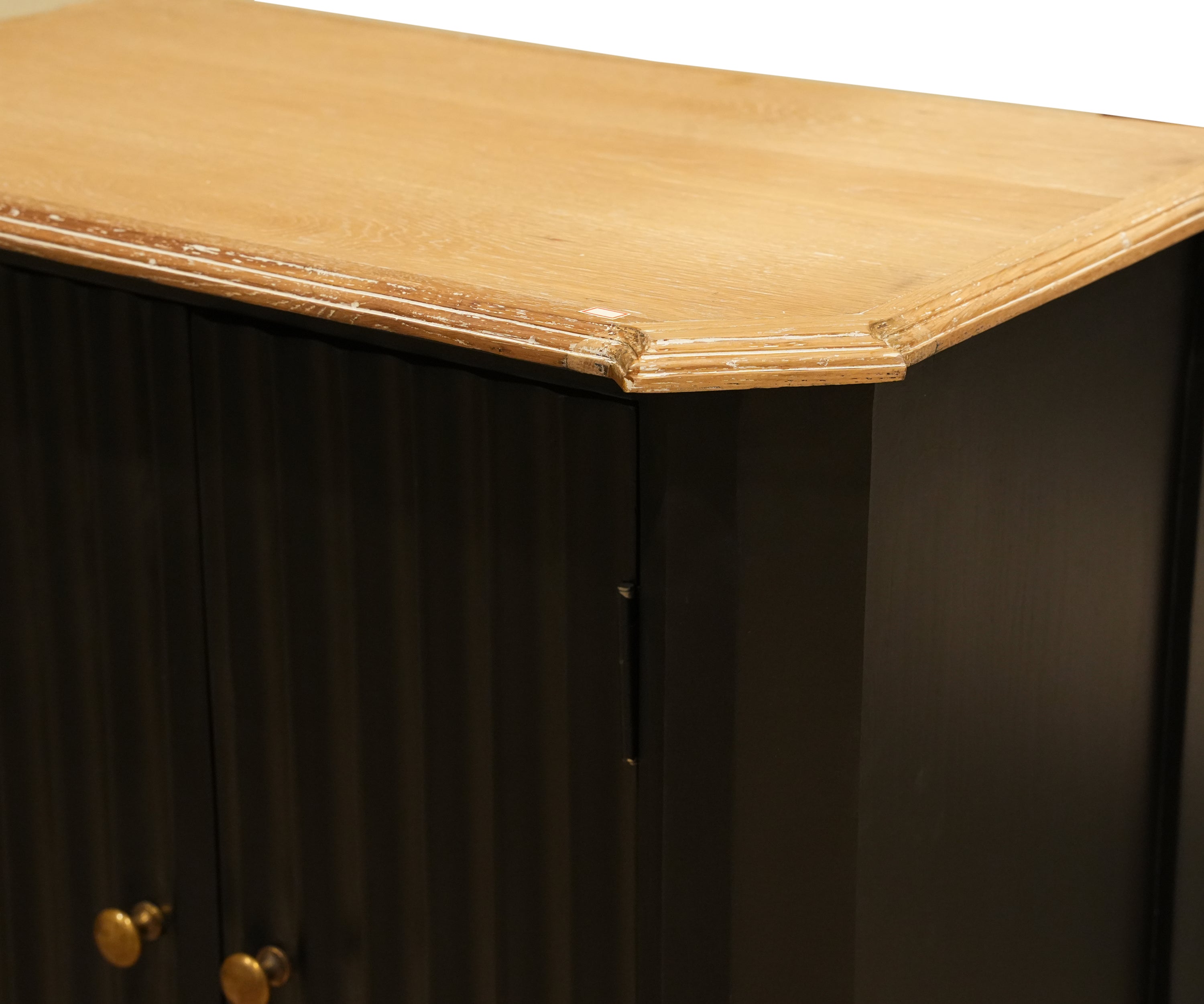 Wooden Cabinet with Fluted Doors and Natural Wood Top