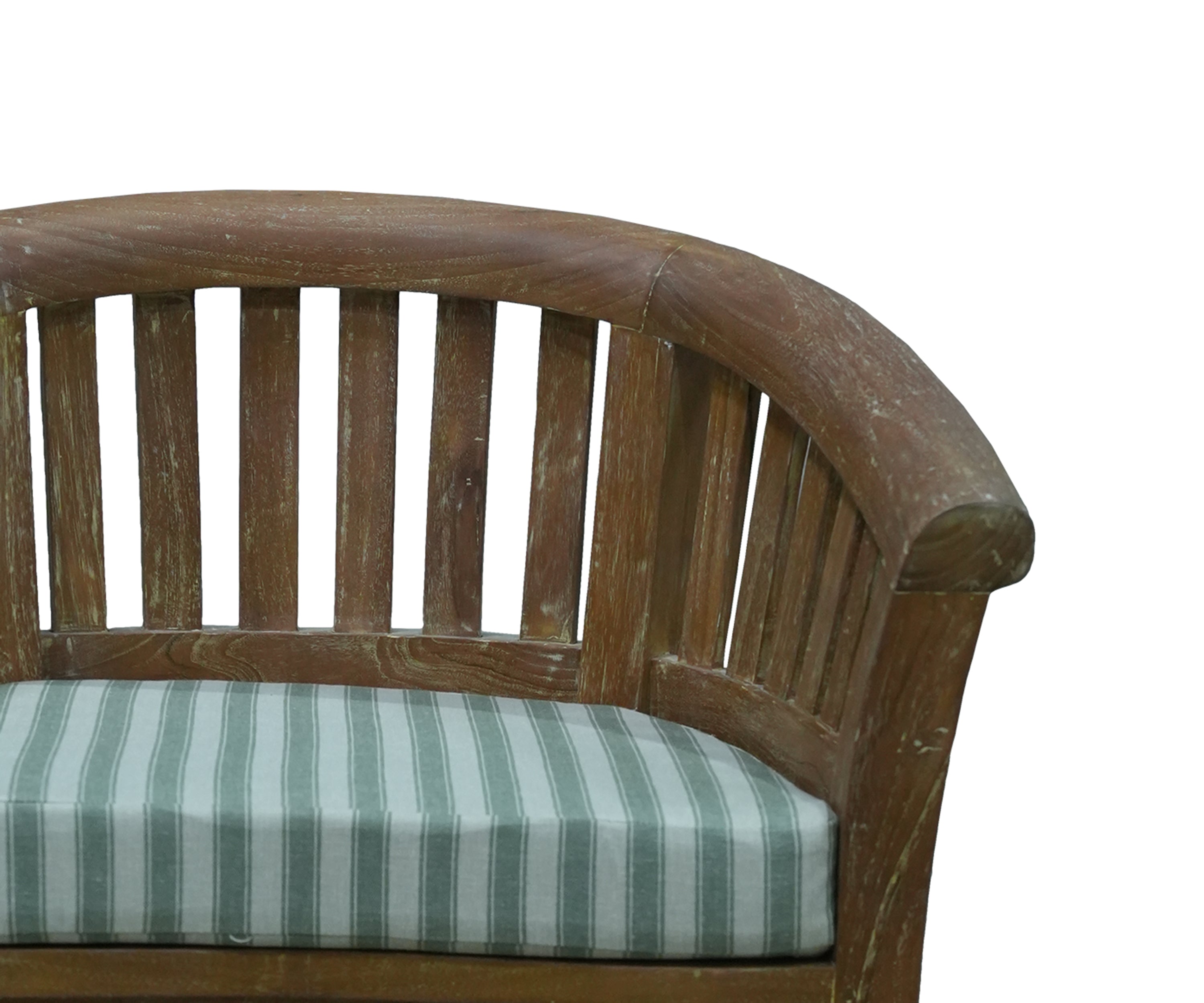 French Style Teak Wood Arm Chair with Striped Cushion and Curved Backrest