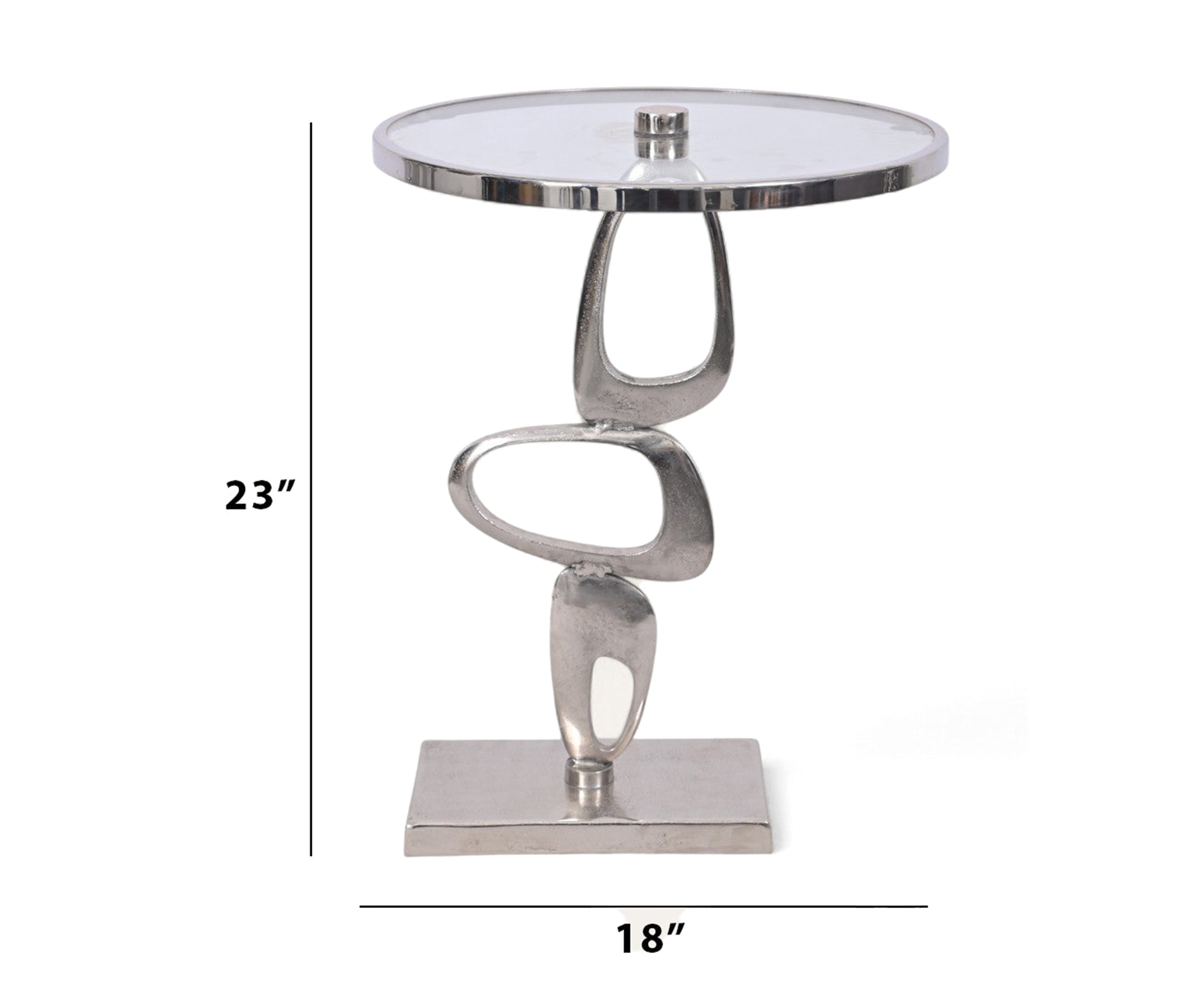 Round Glass Side Table with Abstract Loop Metal Base