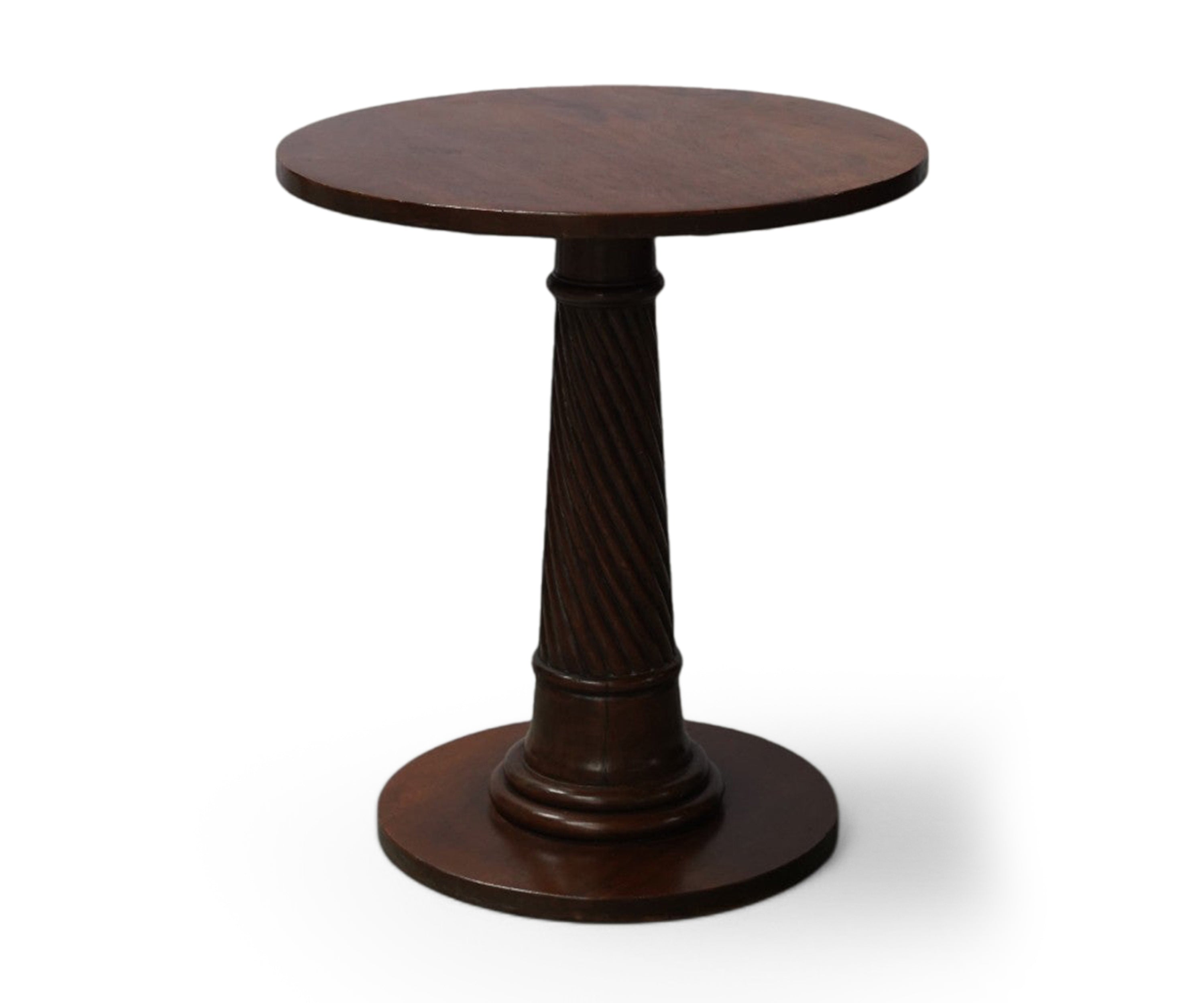 Solid Wood Round Side Table with Carved Pedestal Base