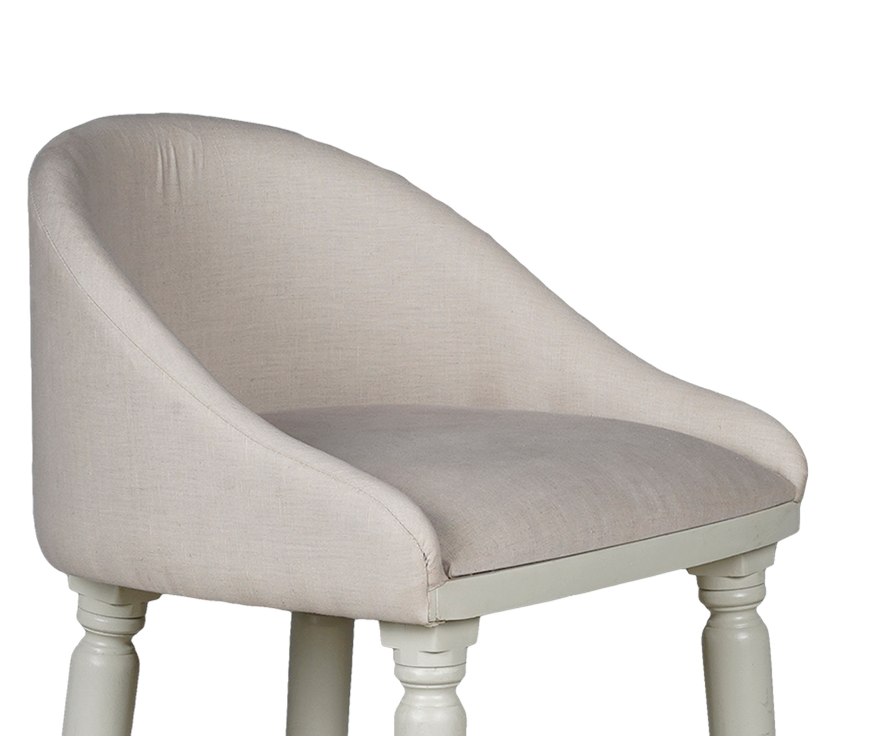 Ivory Upholstered Barrel Back Bar Chair with Wooden Legs