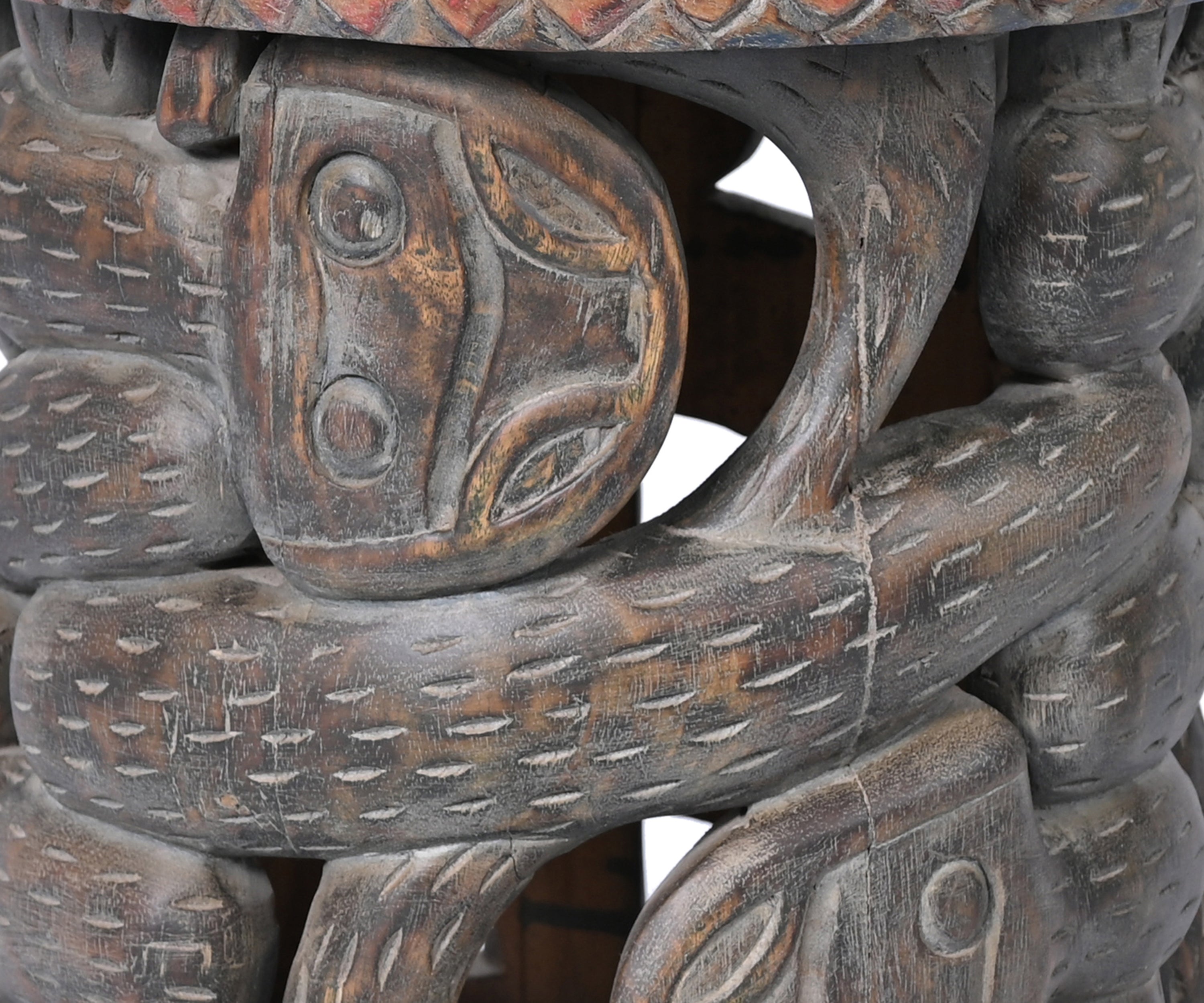 Tribal Carved Wooden Accent Stool
