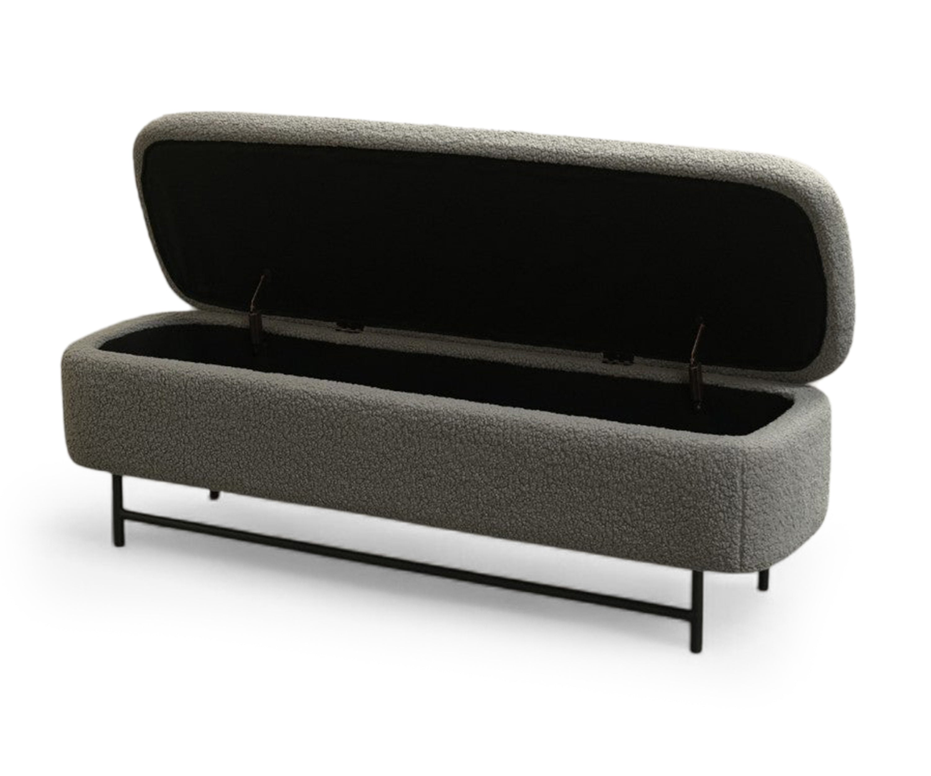 Grey Bouclé Rectangular Bench with Storage