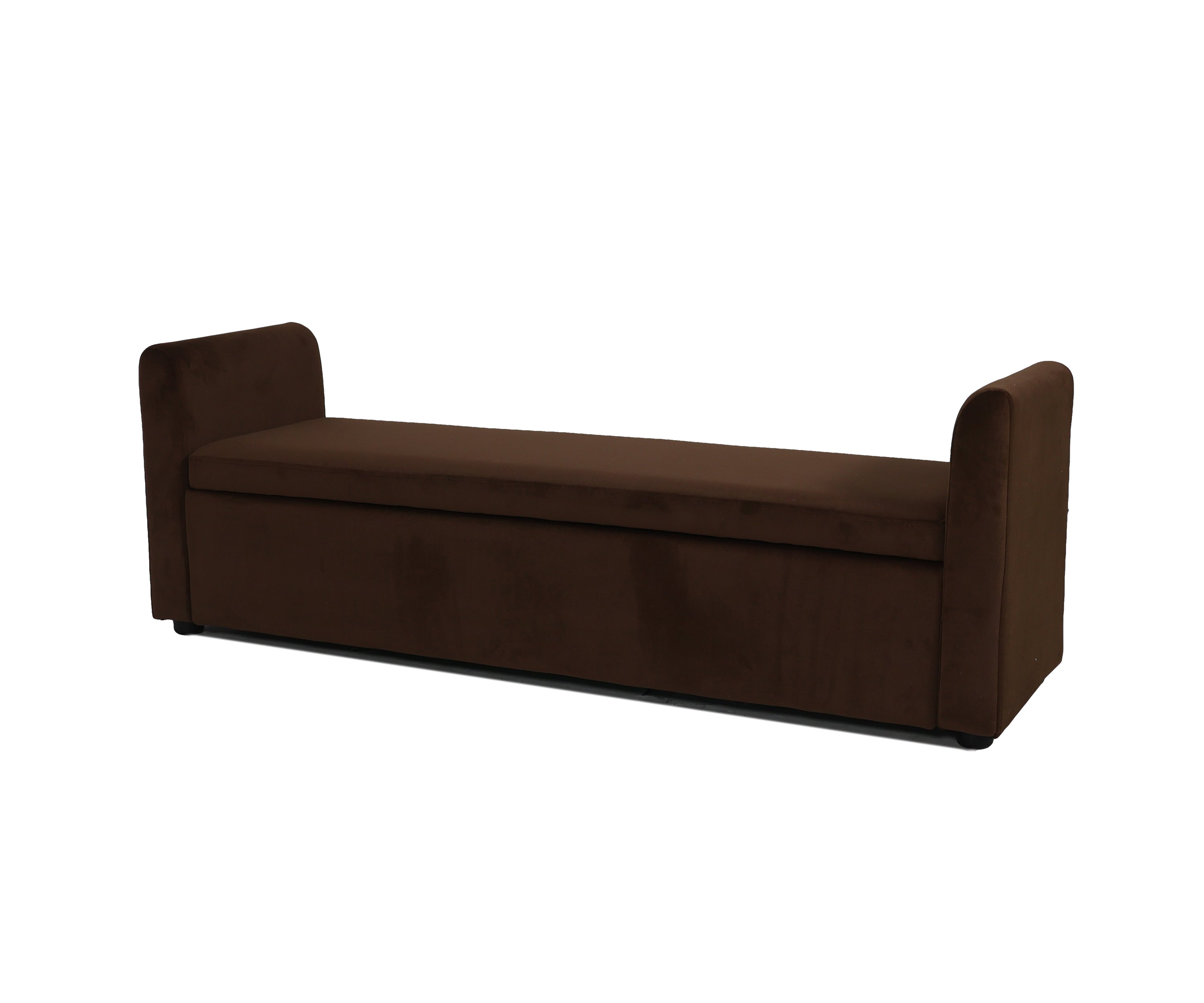 Chocolate Brown Velvet Storage Bench with Scroll Arms & Lift-Up Seat