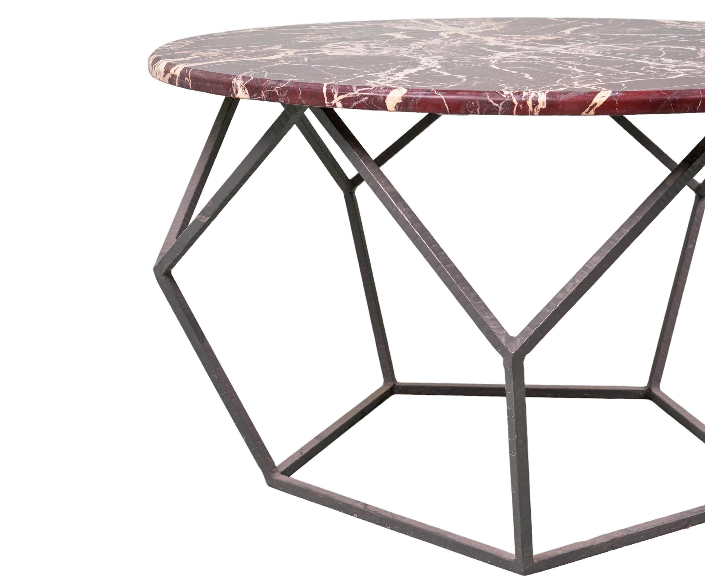 Bidasar Marble Top Coffee Table with Black Metal Base