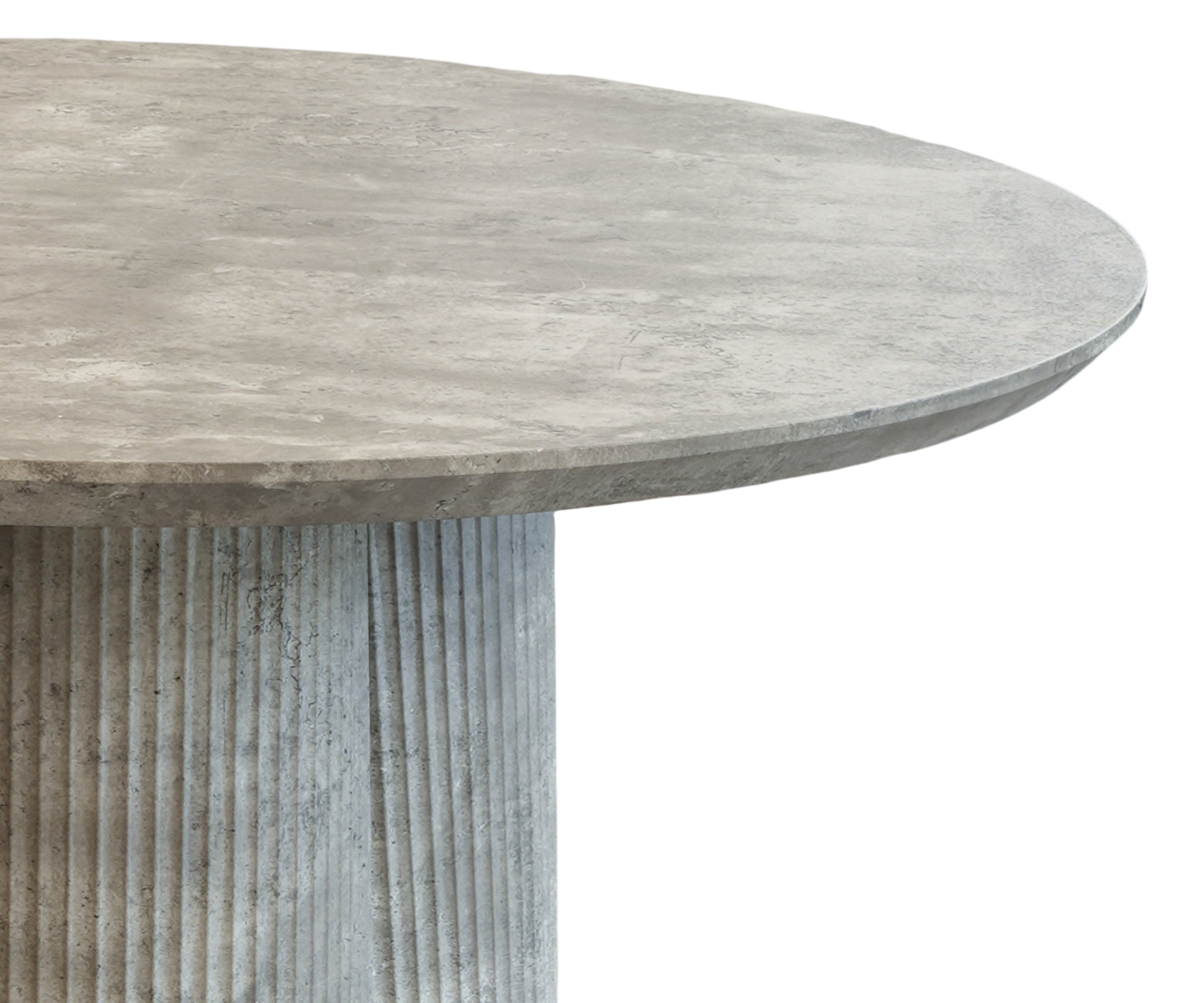 Round Dining Table with Stone Finish & Fluted Pedestal Base