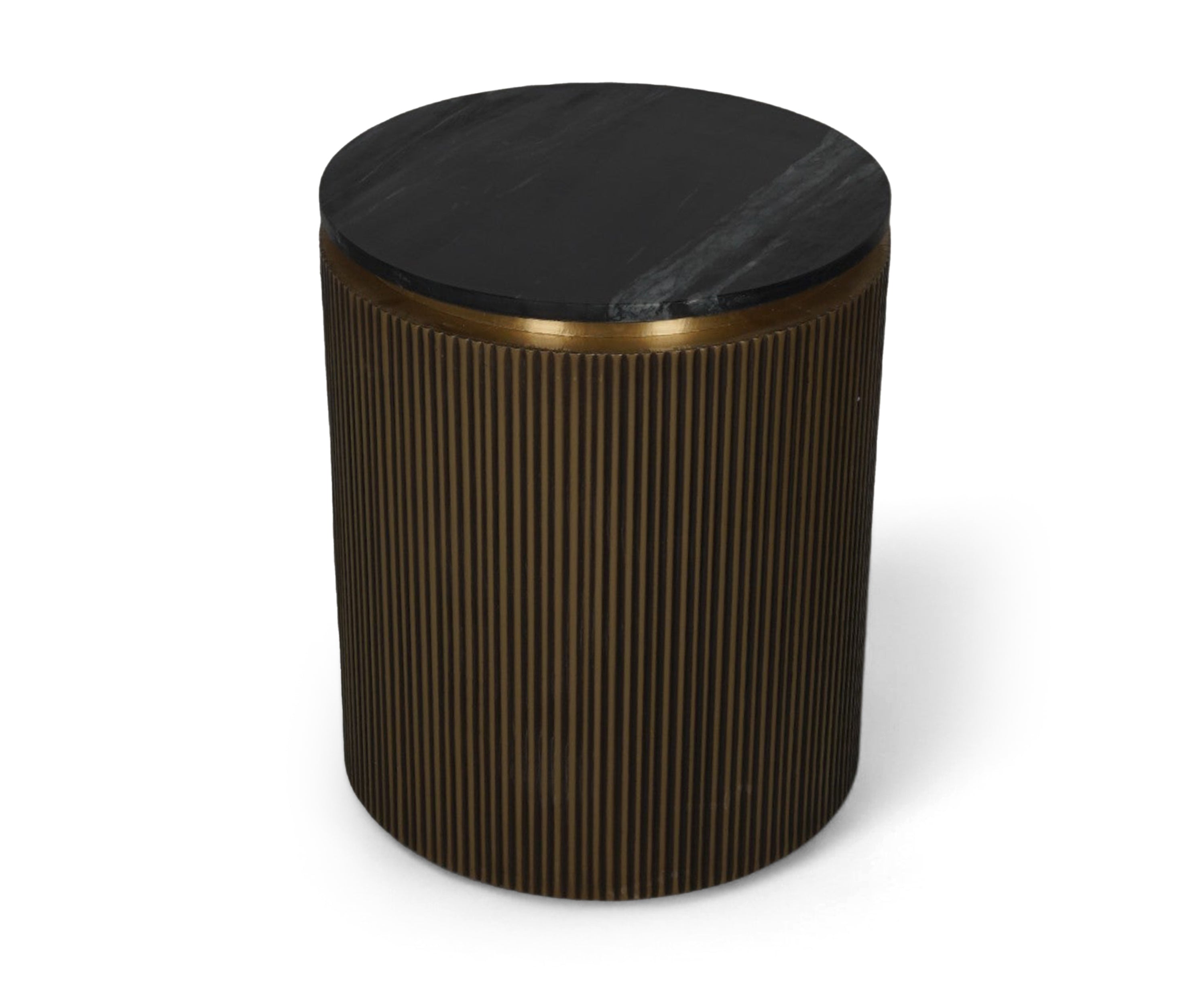 Black Marble Side Table with Fluted Antique Brass Base
