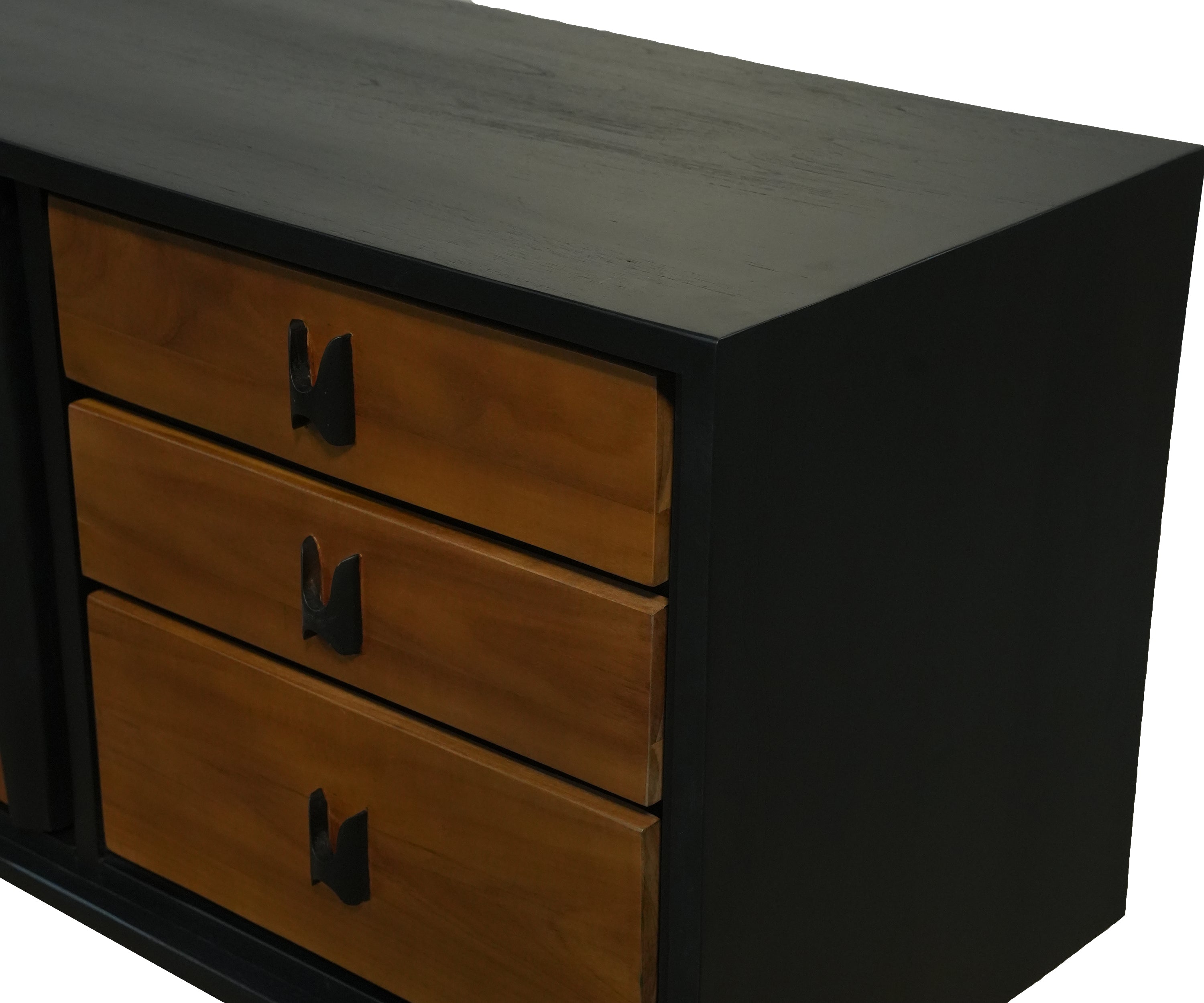 Mid-Century Black & Wood Geometric TV Unit