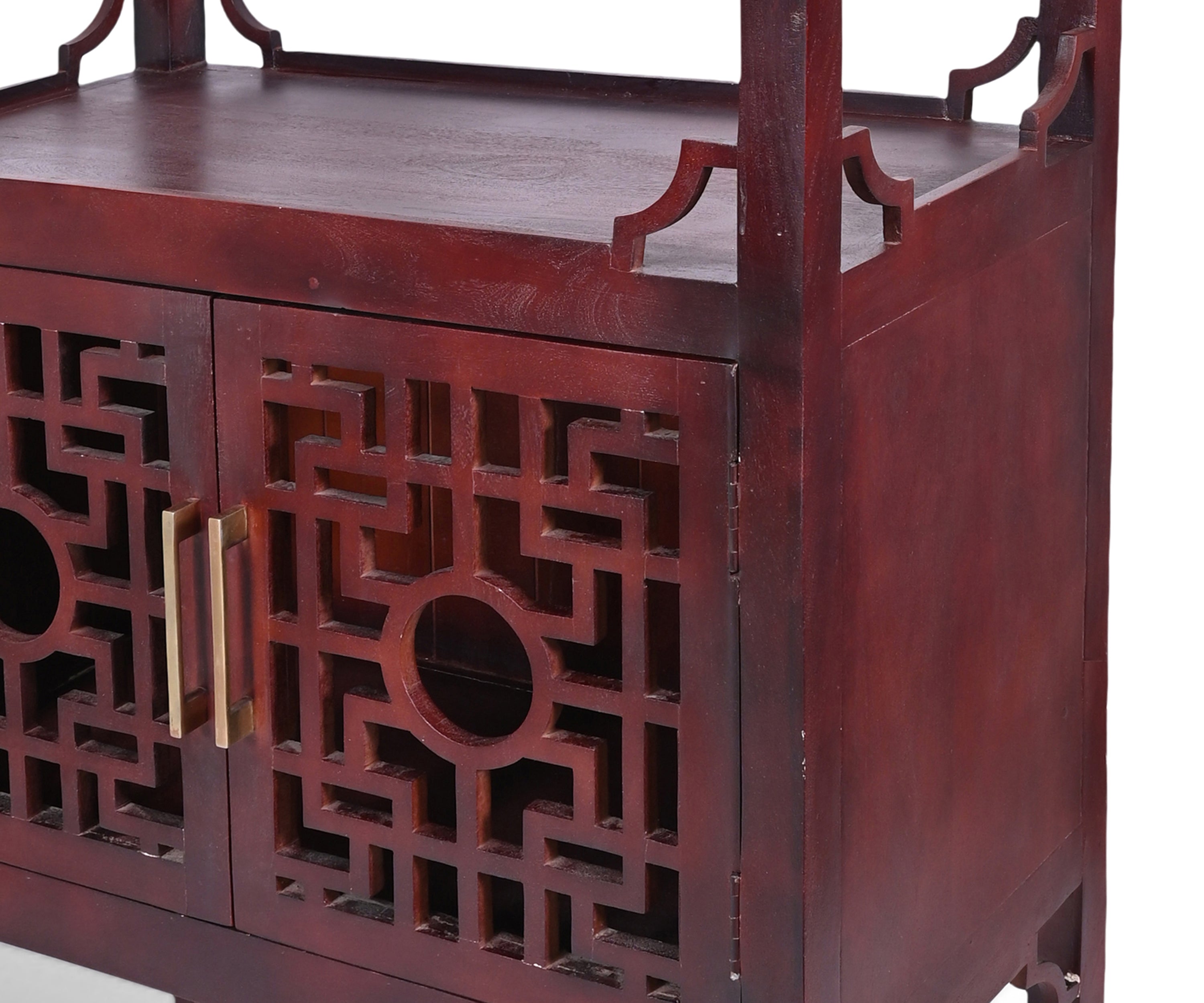 Oriental Style Solid Wood Display Cabinet in Peri Red Finish
