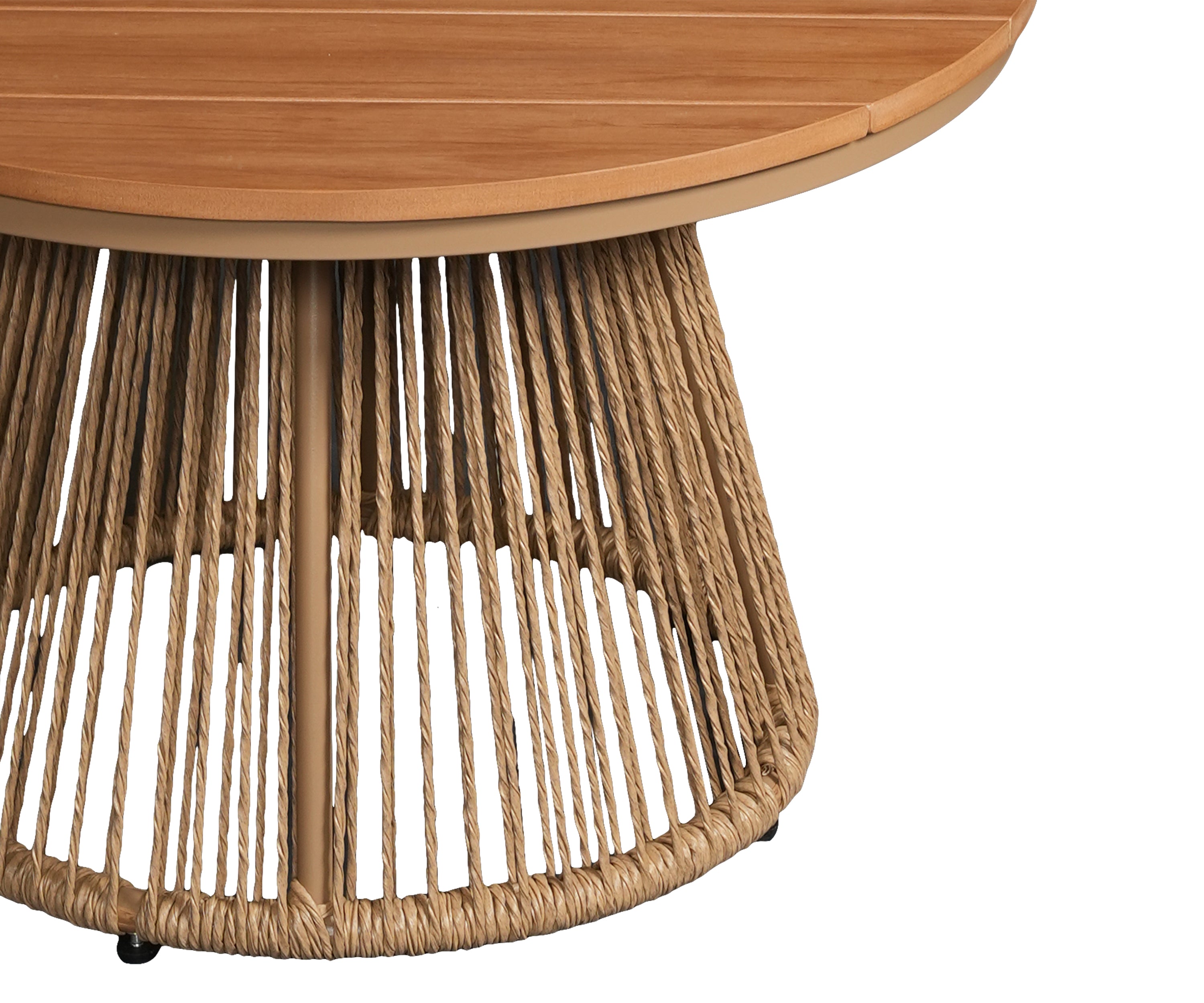 Modern Outdoor Metal Coffee Table with Round Top and Rope Detail