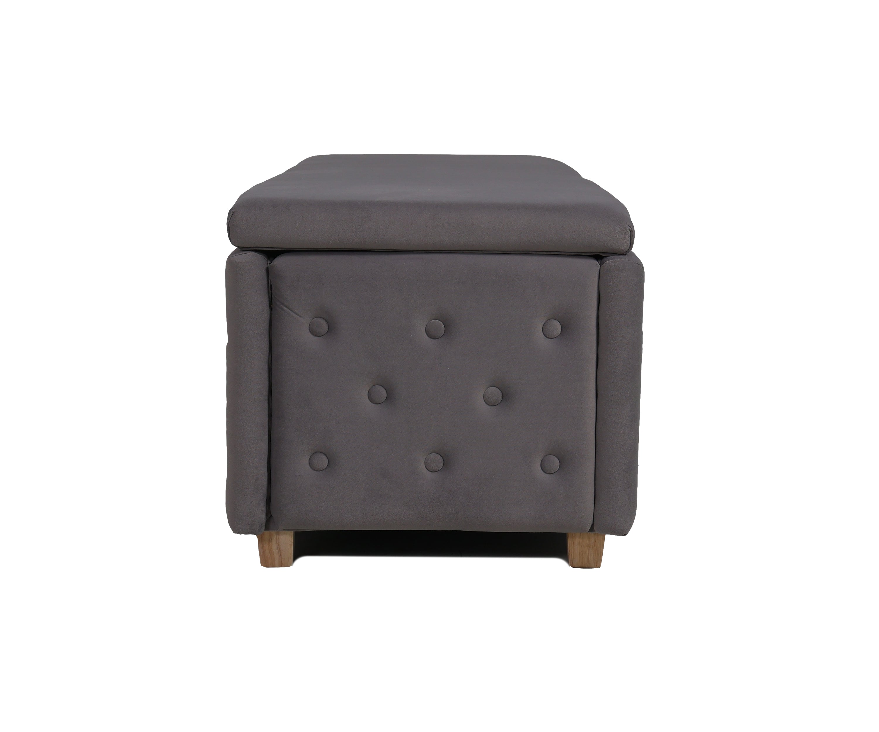 Grey Velvet Rectangular Bench with Lift-Up Seat