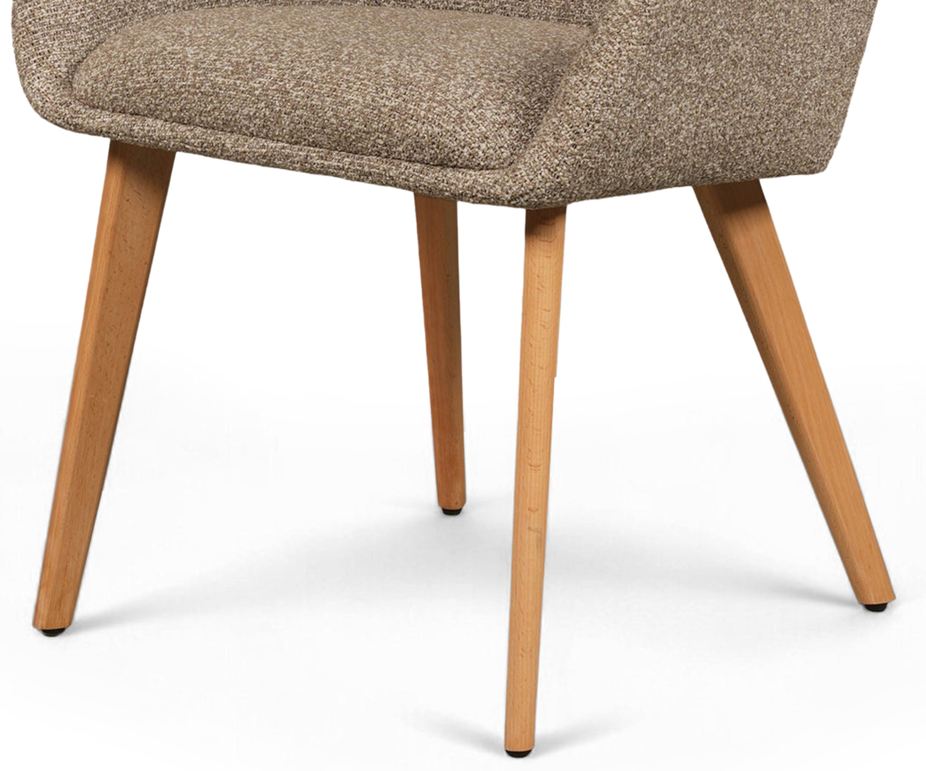 Taupe Textured Upholstered Arm Dining Chair with Natural Wood Legs