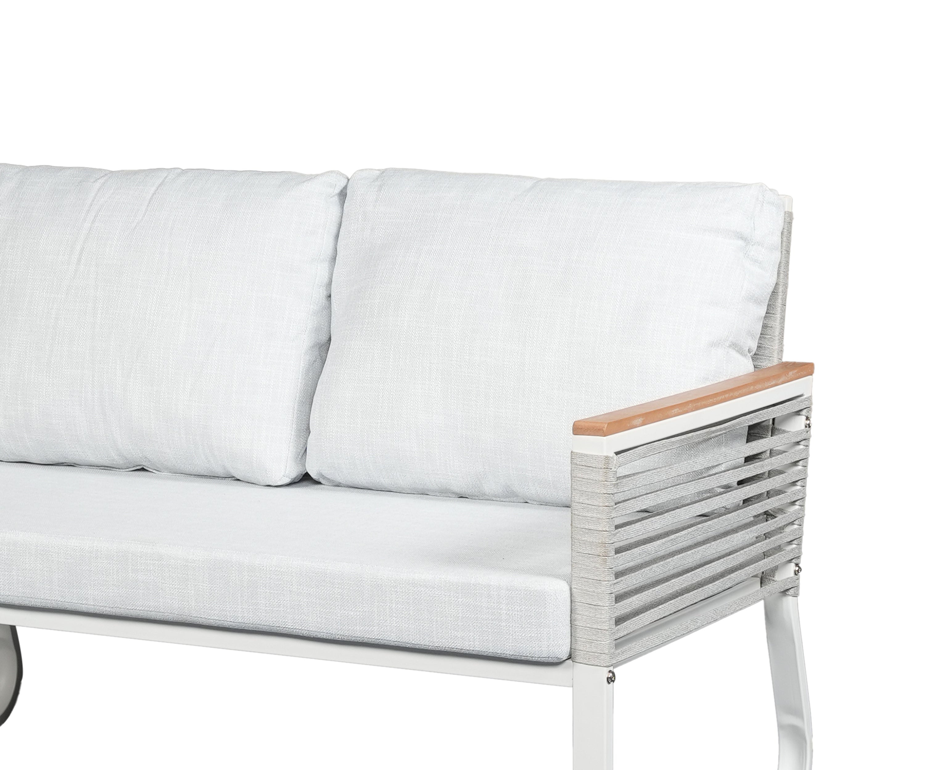 Modern Outdoor 2 Seater Sofa in White Metal Frame with Rope Detail