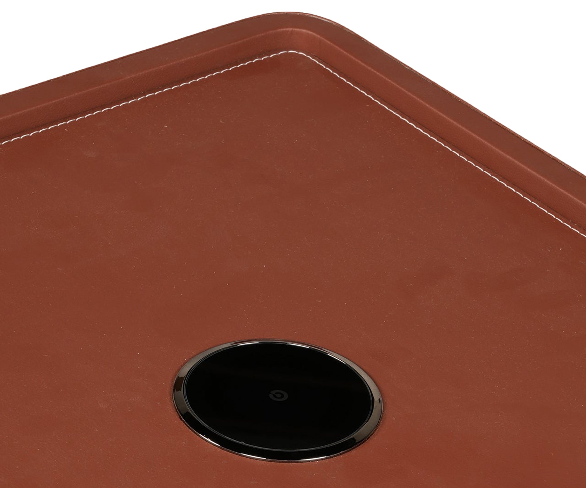 Cognac Leather Wrapped 2-Drawer Bed Side Table with Cutout Handles