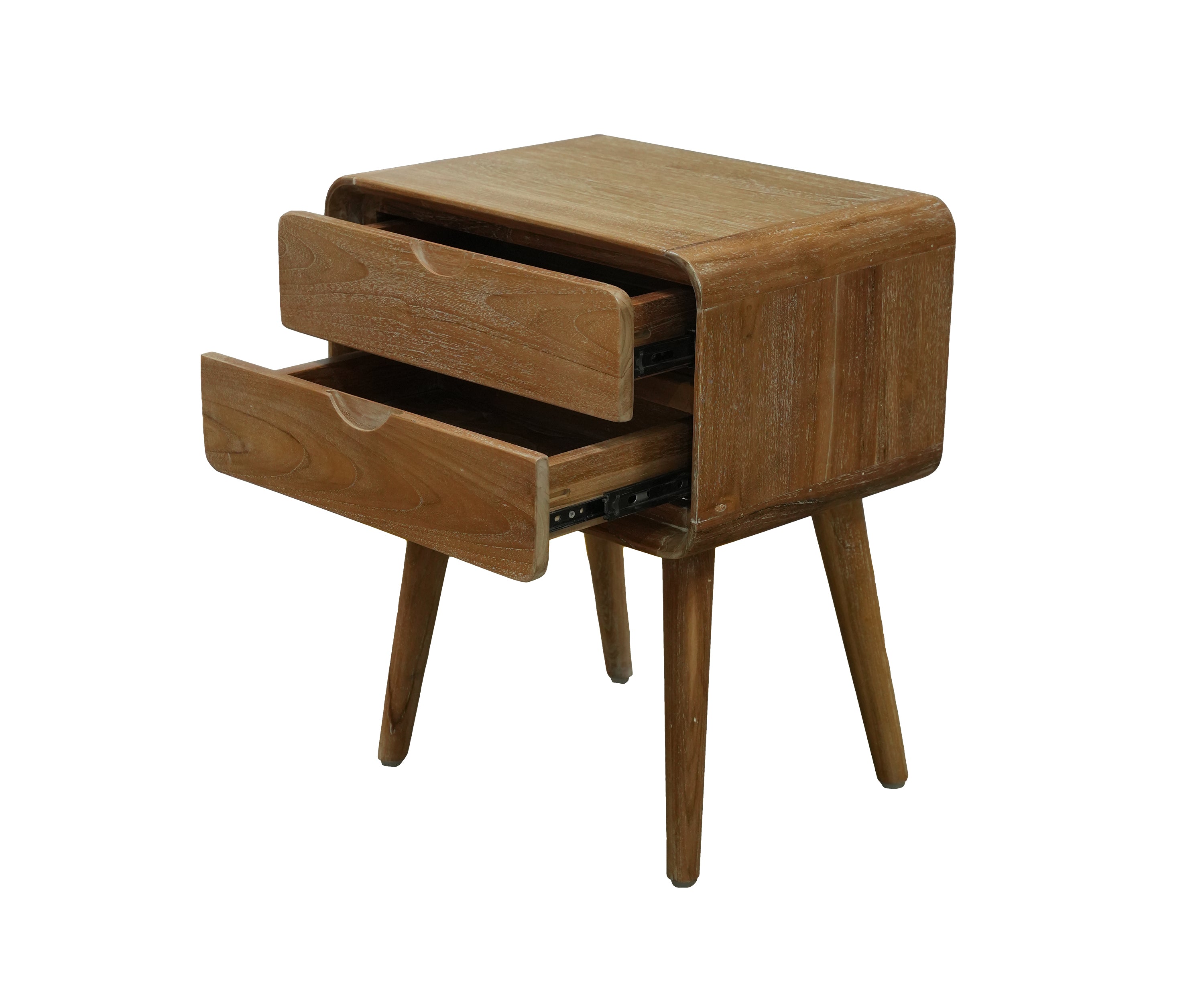Mid-Century Modern Teak Bedside Table with Two Drawers