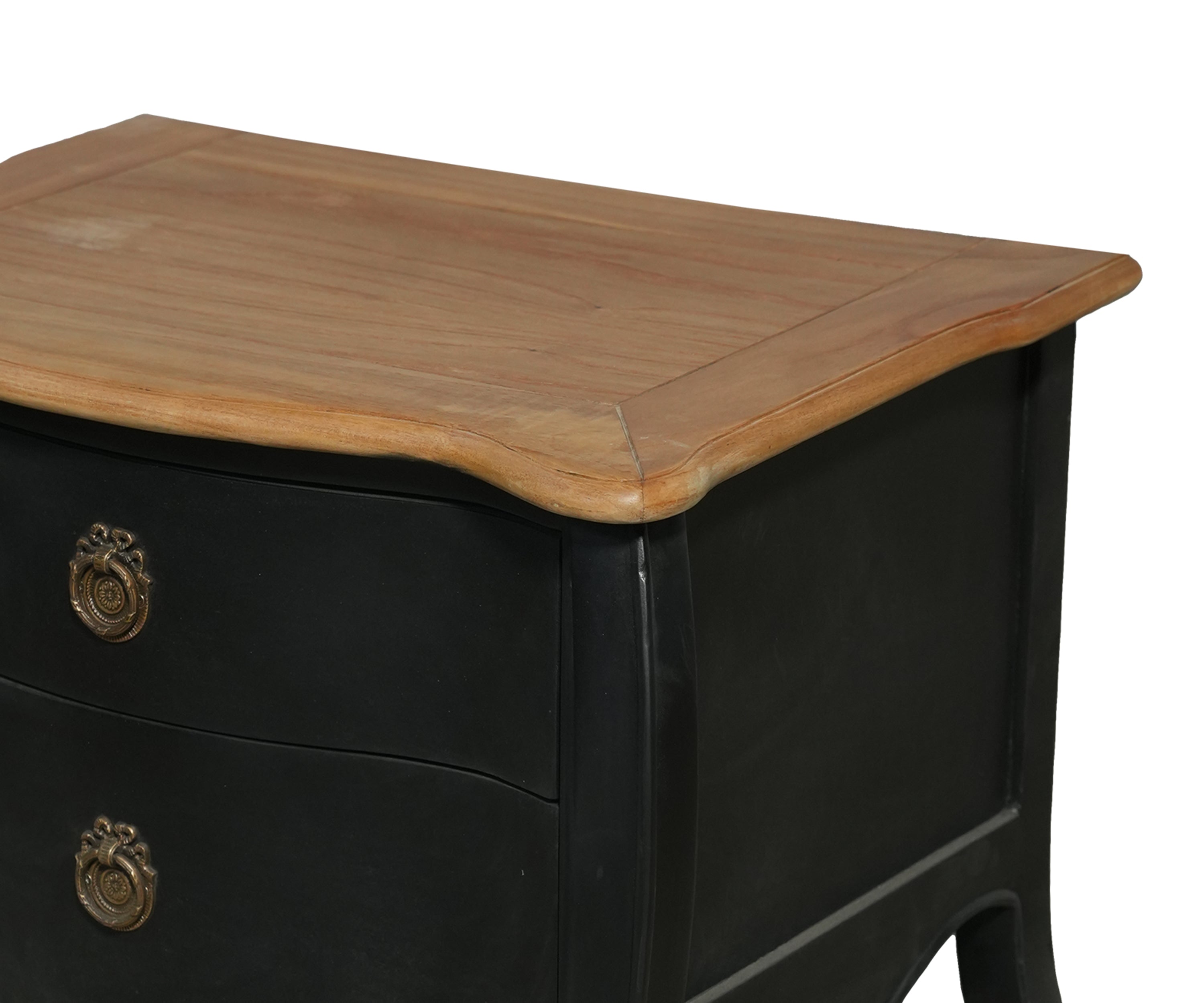 Black Bombe Bedside Table with Natural Teak Top