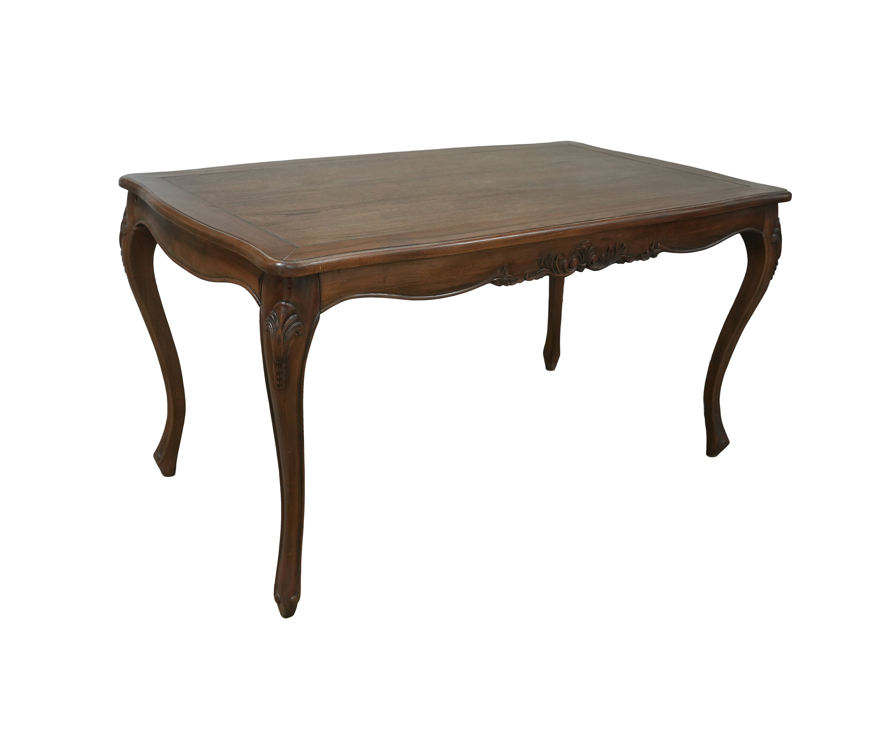 French Style Carved Teak Dining Table with Cabriole Legs