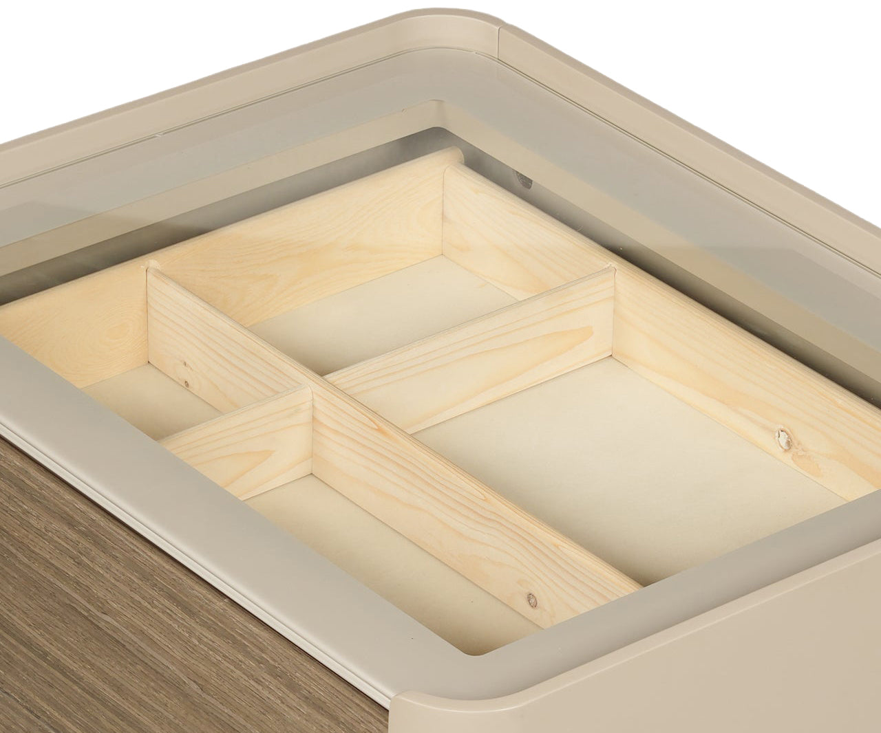 Taupe Organizer 3-Drawer Bed Side Table with Glass Top