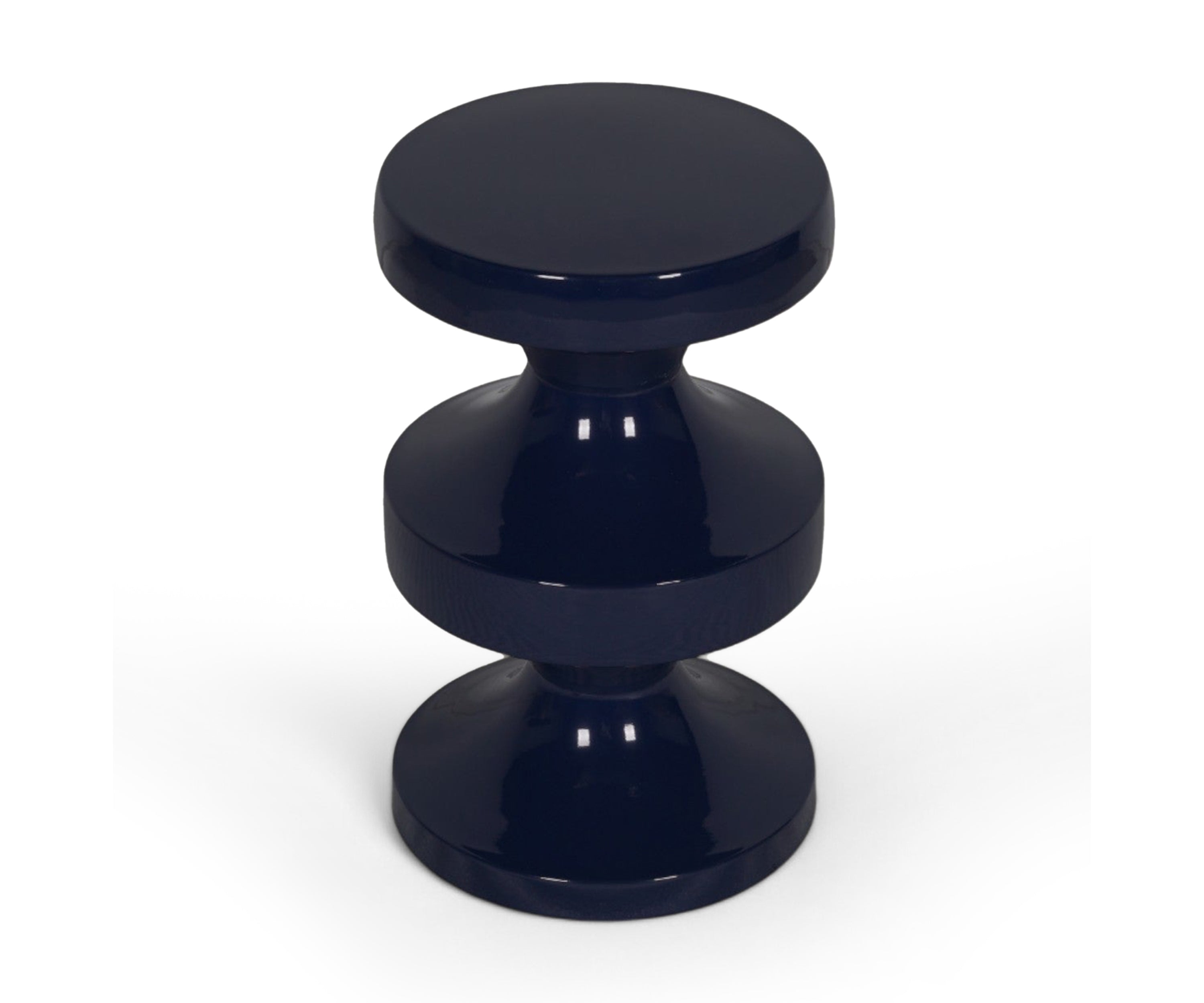 Navy Blue Sculptural Metal Side Table with Double Hourglass Base