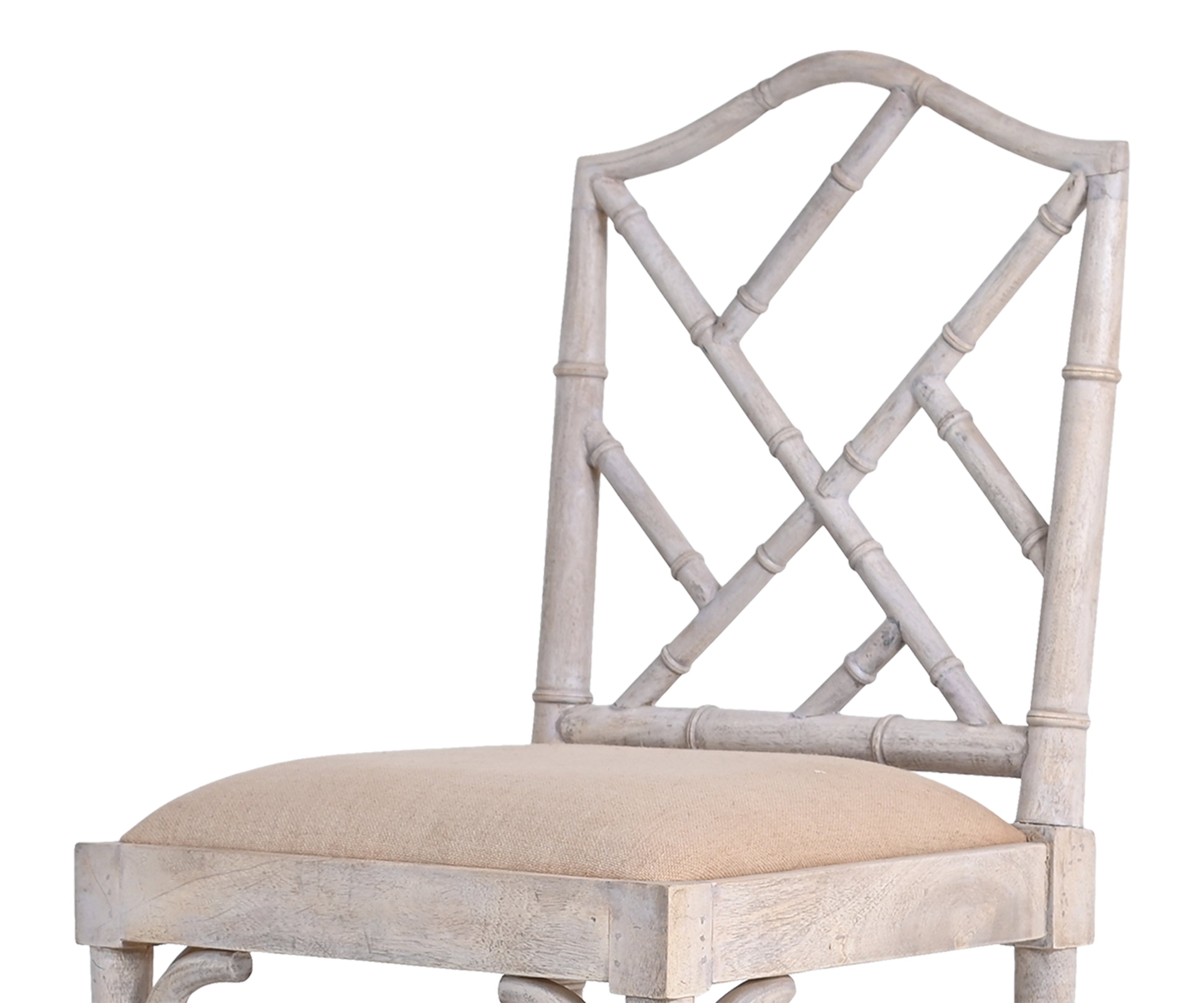 Bamboo Style Wooden Bar Chair with Bouclé Seat- Orange