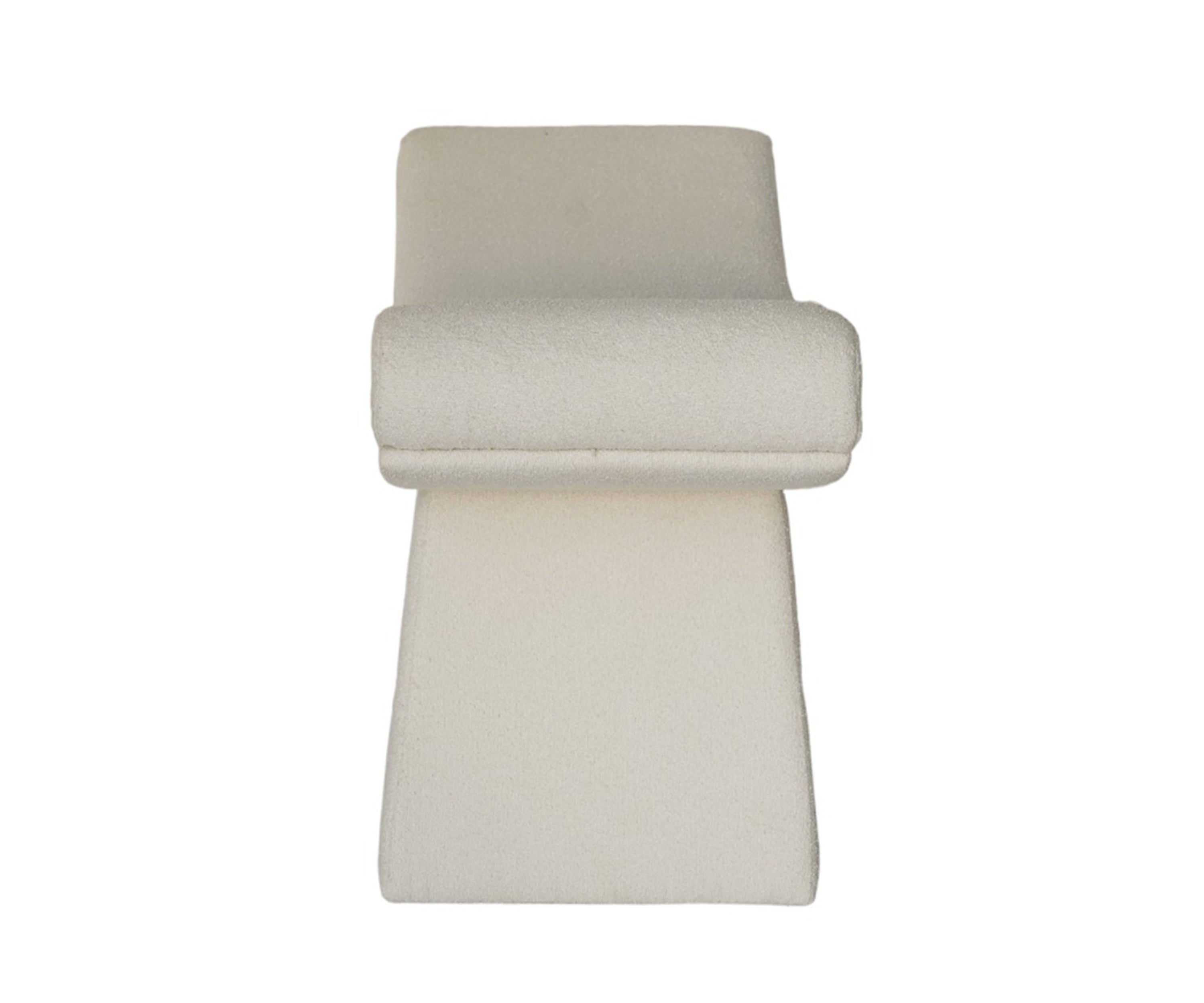 White Boucle Curved Stool with Sculptural Base