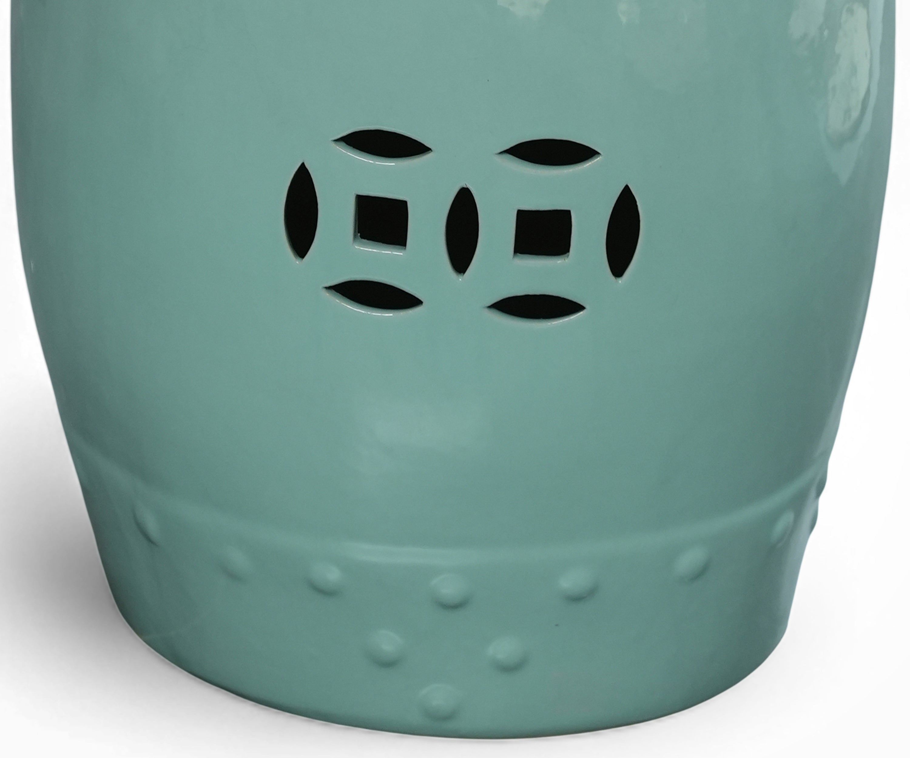 Glossy Aqua Ceramic Side Table with Cut-Out Detail
