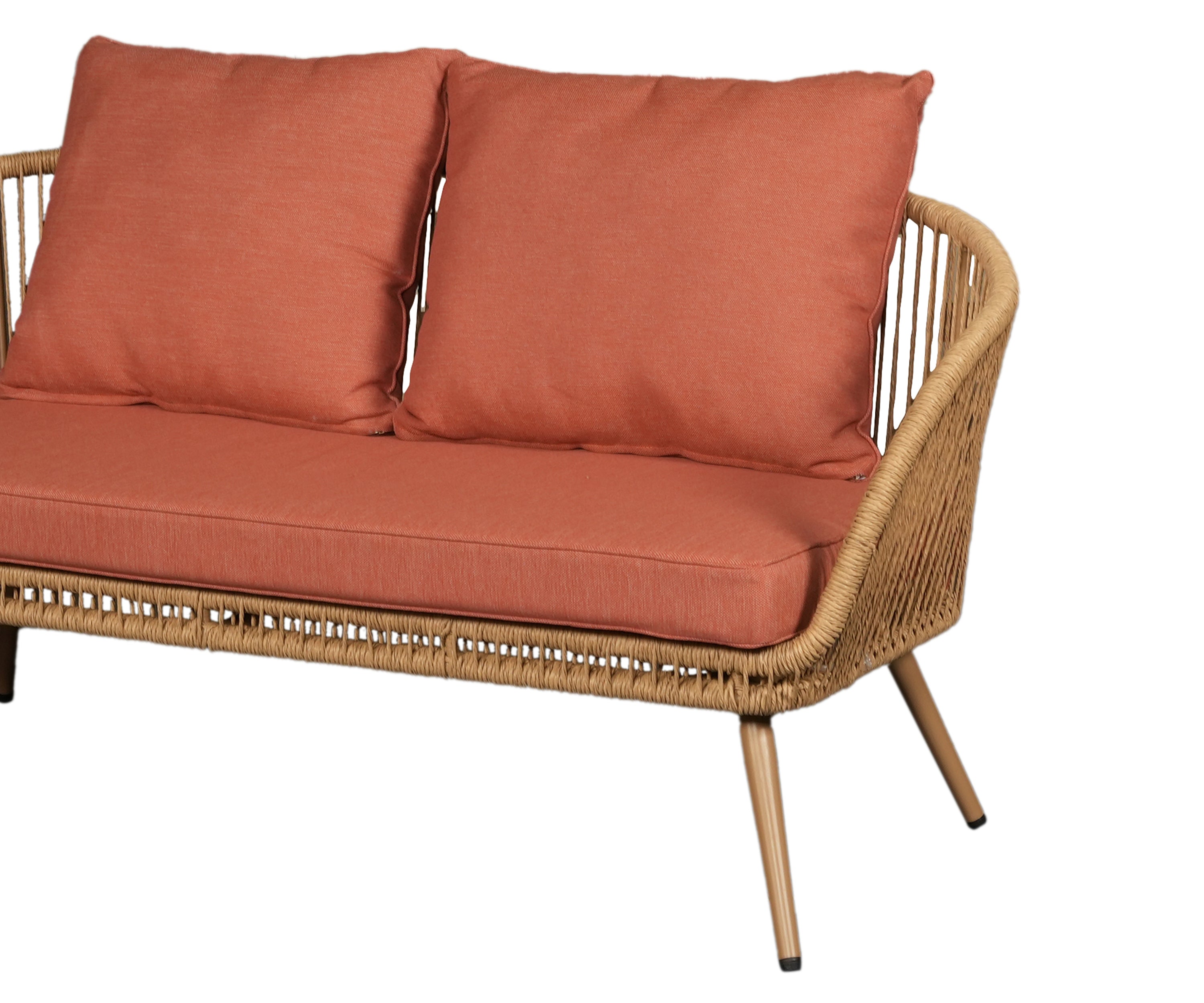 Woven Outdoor 2 Seater Sofa with Terracotta Cushions