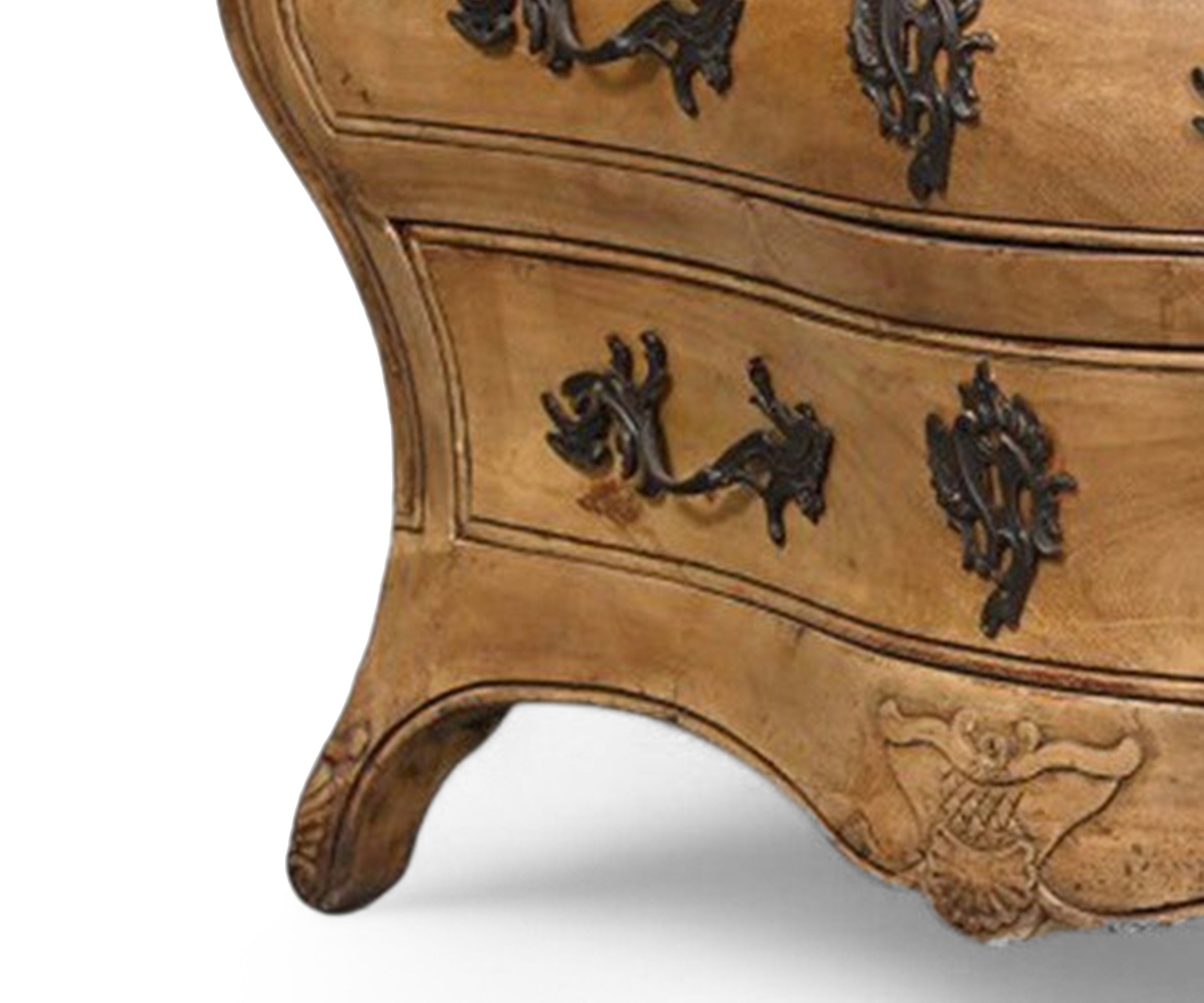 French Provincial Bombe Oak Wood Chest of Drawers