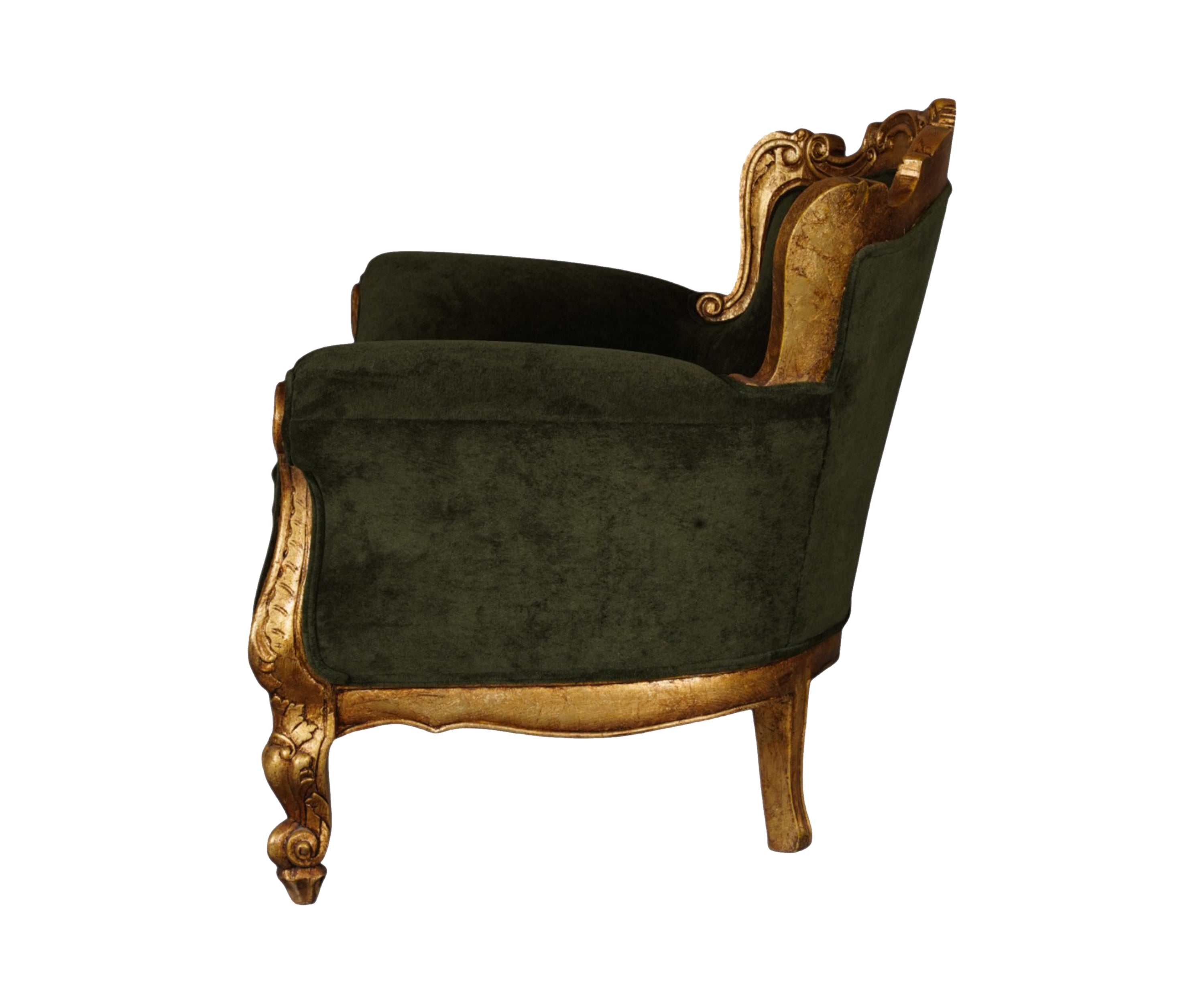 Baroque Velvet Single Sofa with Teak Wood Frame