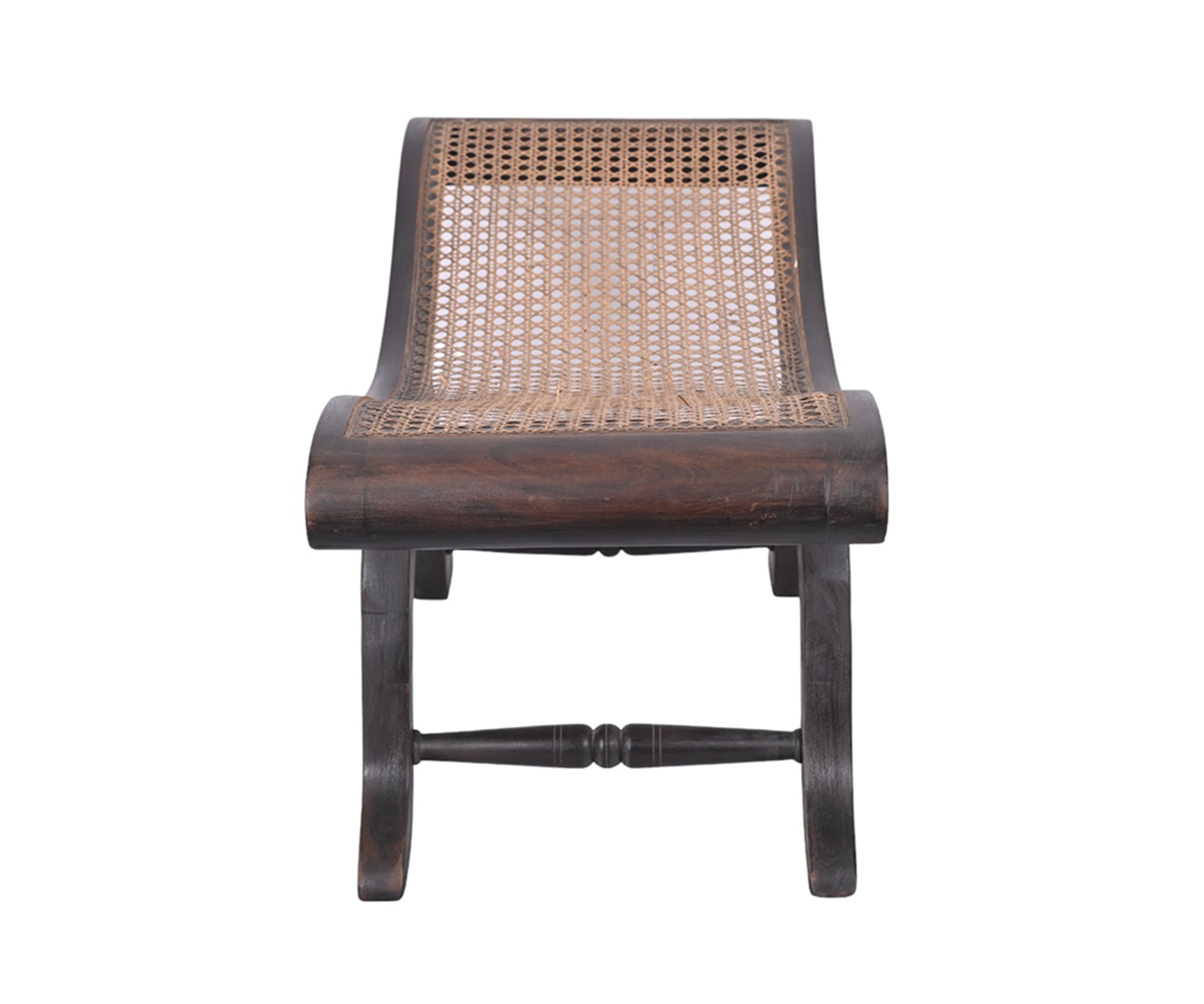 Woven Rattan & Wood Curved Lounge Stool