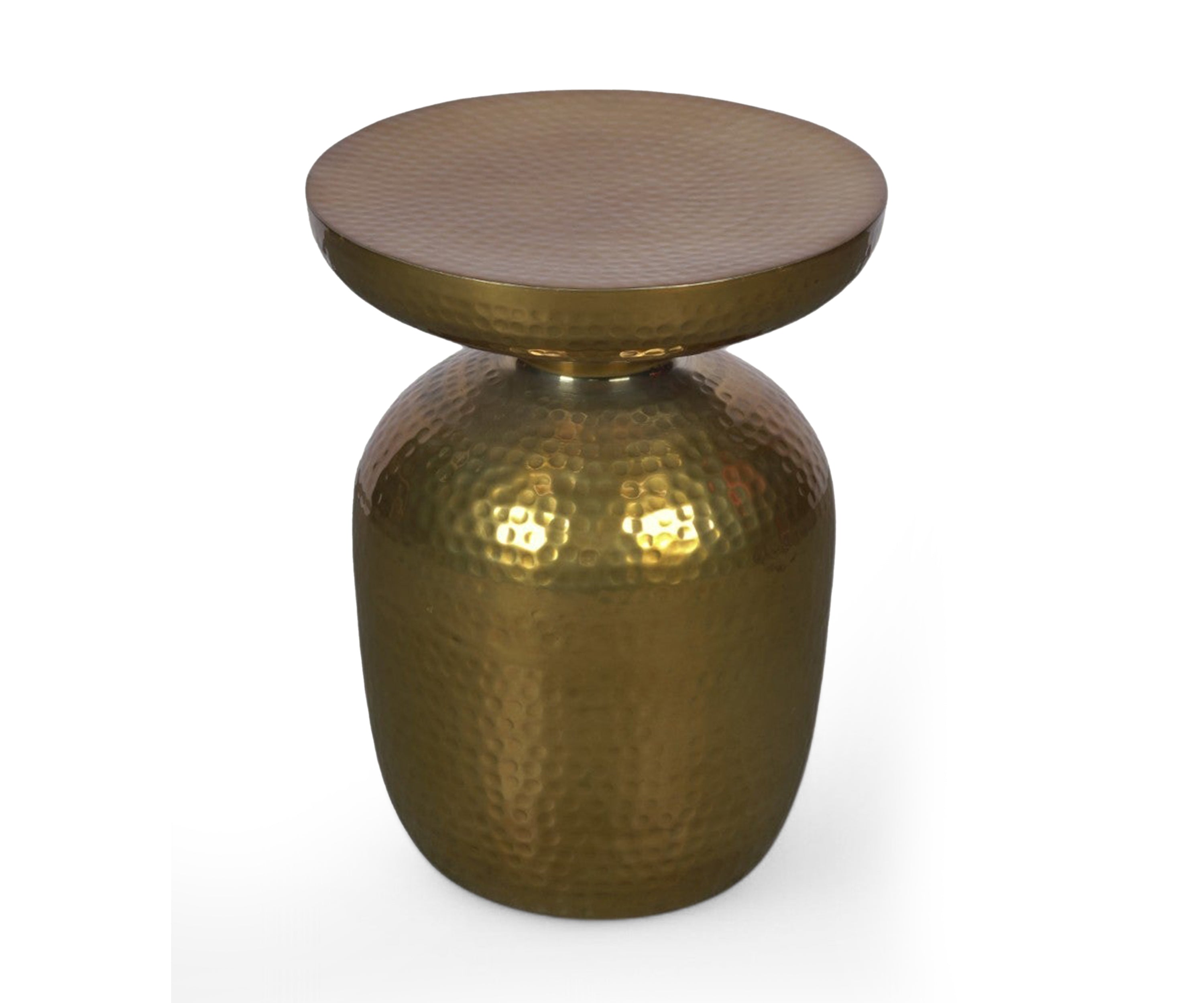 Hammered Gold Metal Side Table with Sculptural Pedestal Base