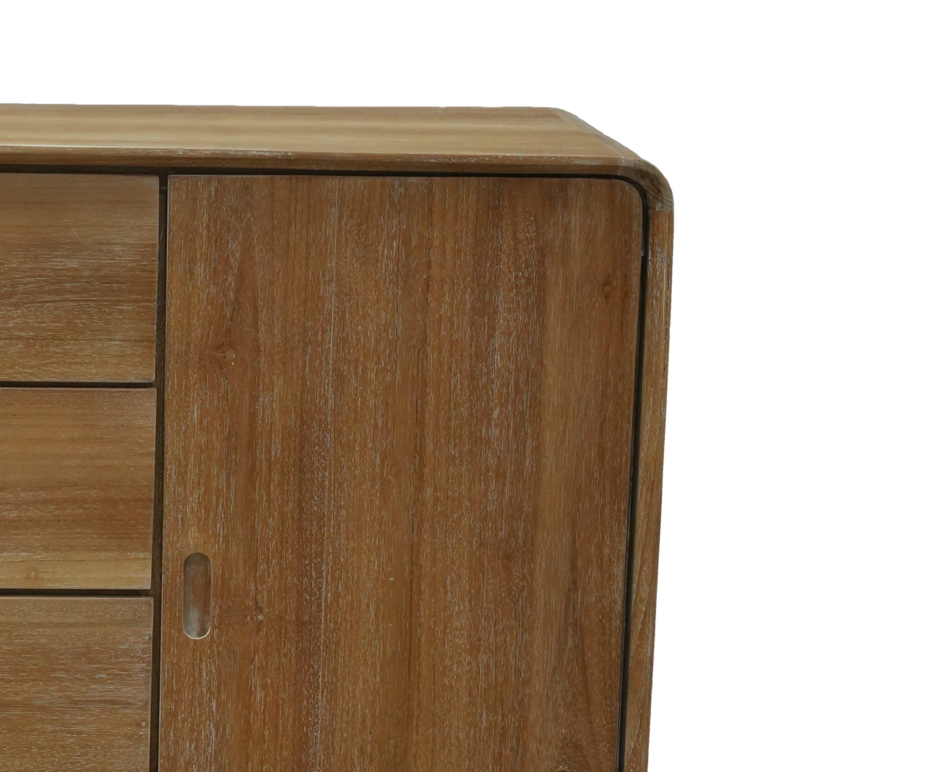 Modern Natural Teak Cabinet with Drawers and Door