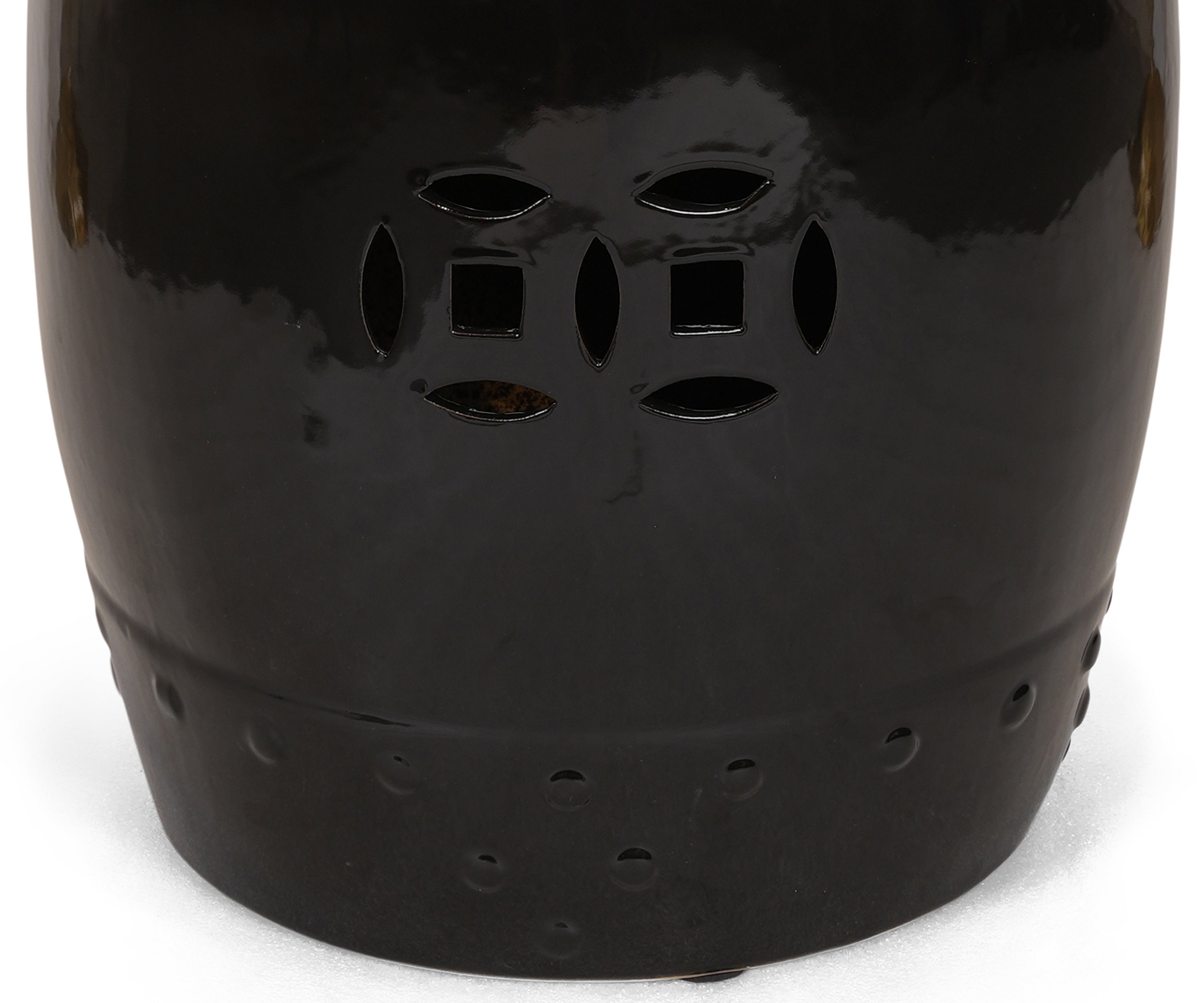 Glossy Black Ceramic Side Table with Cut-Out Detail