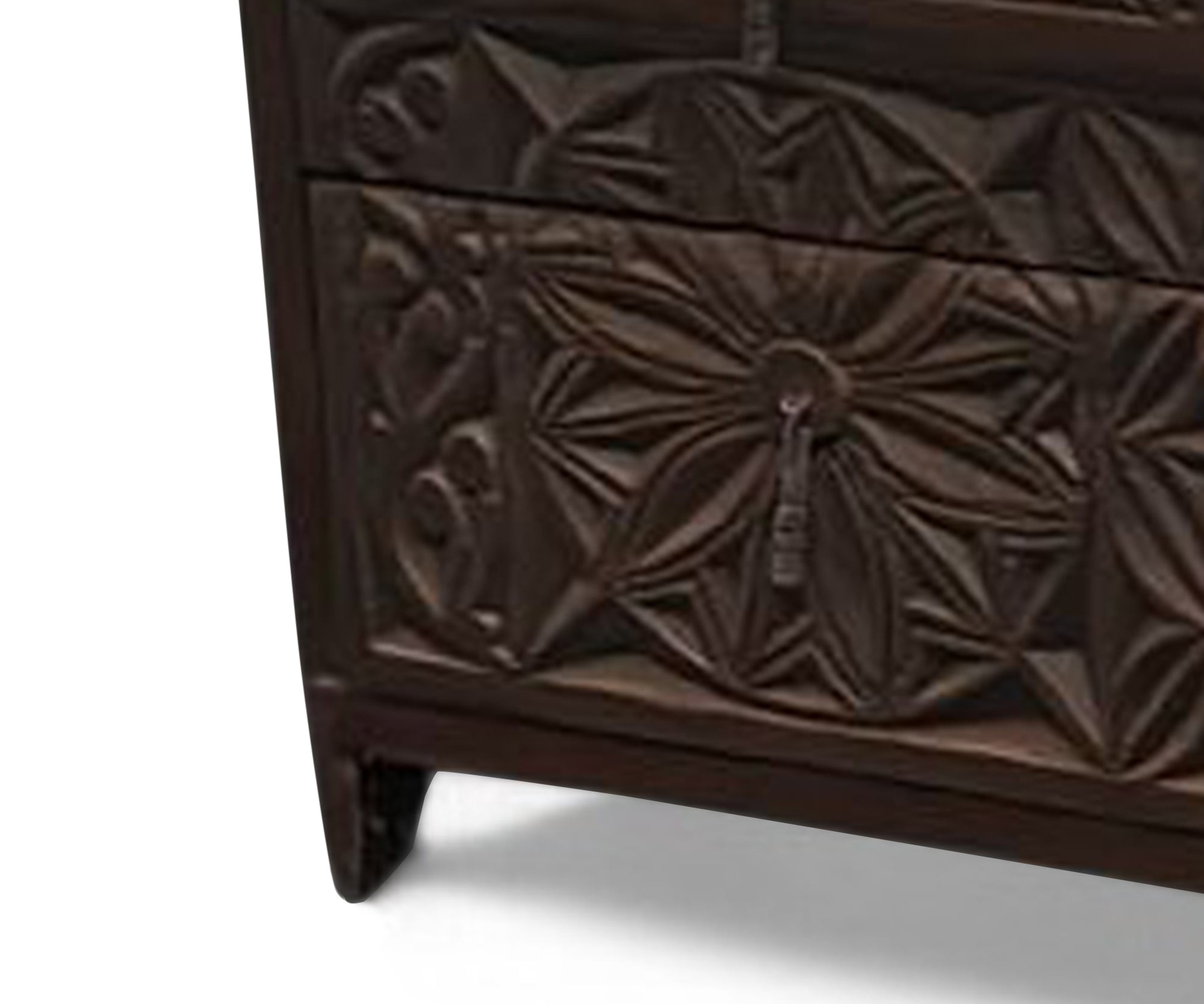 Tribal Carved Solid Wood Chest of Drawers in Dark Walnut Finish