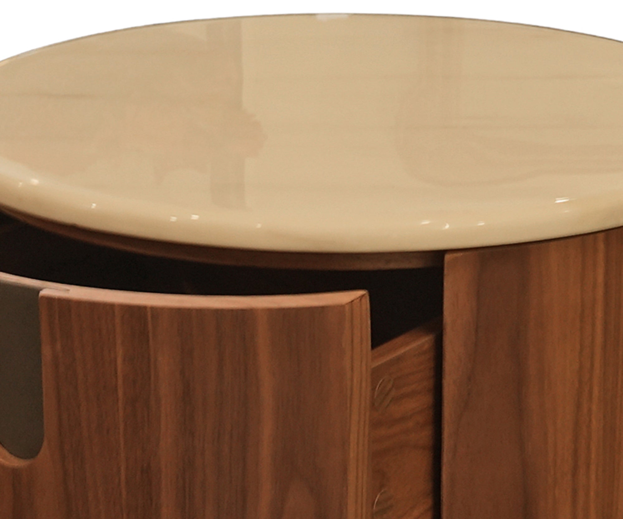 Rich Brown Acacia Round Marble-Top Bed Side Table