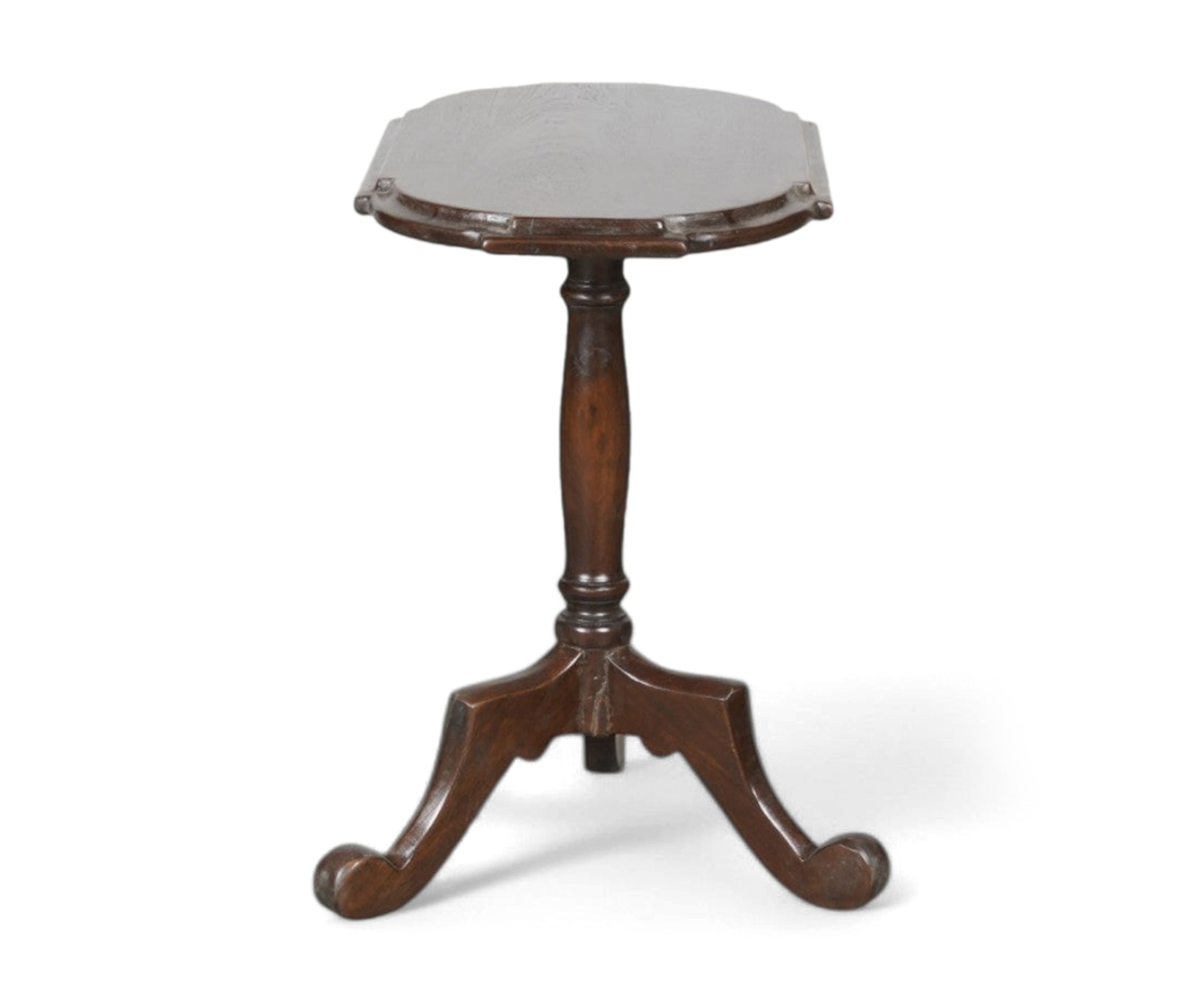 Vintage Wooden Pedestal Side Table with Shaped Top