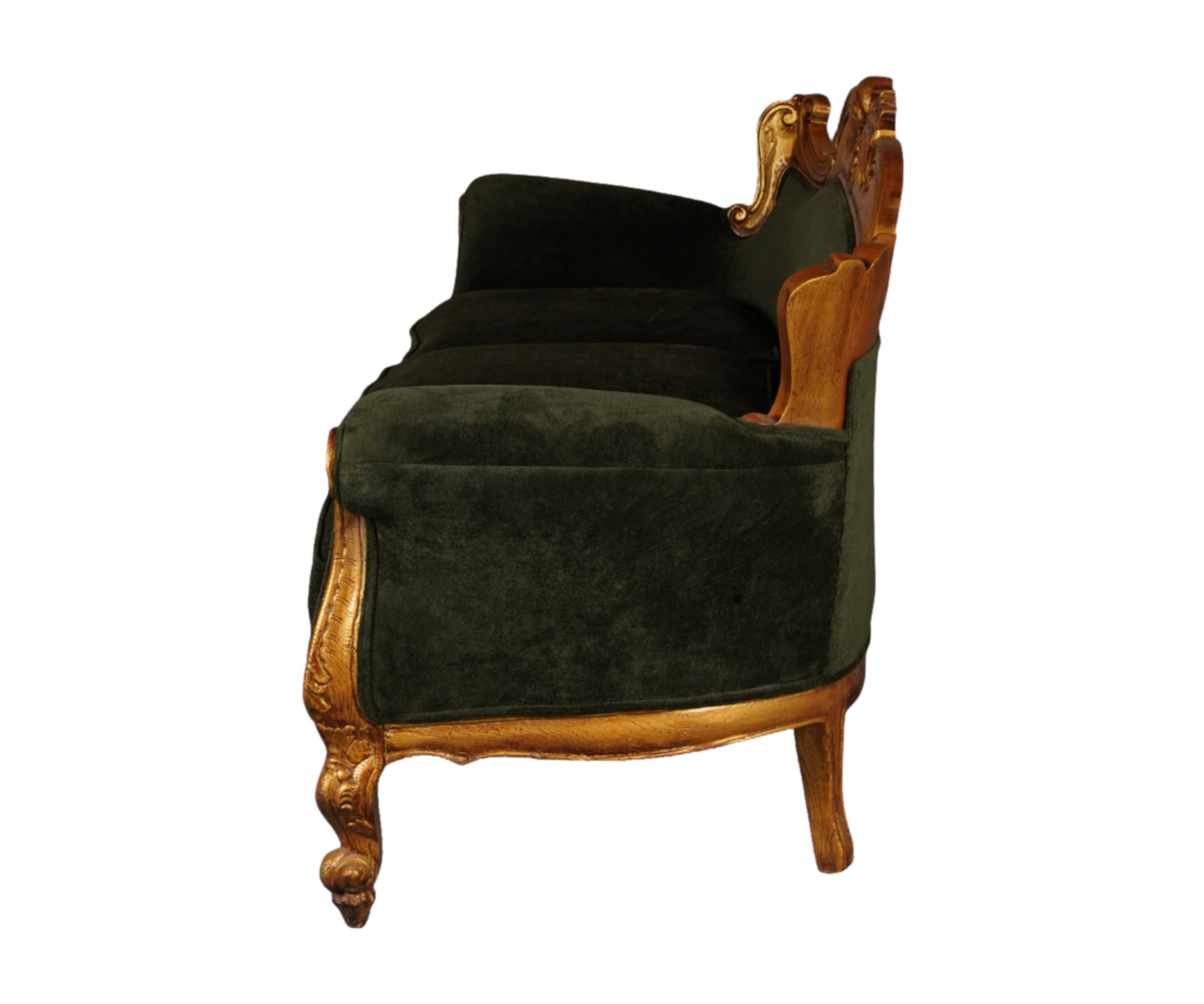 Baroque Velvet 3-Seater Sofa with Teak Wood Frame
