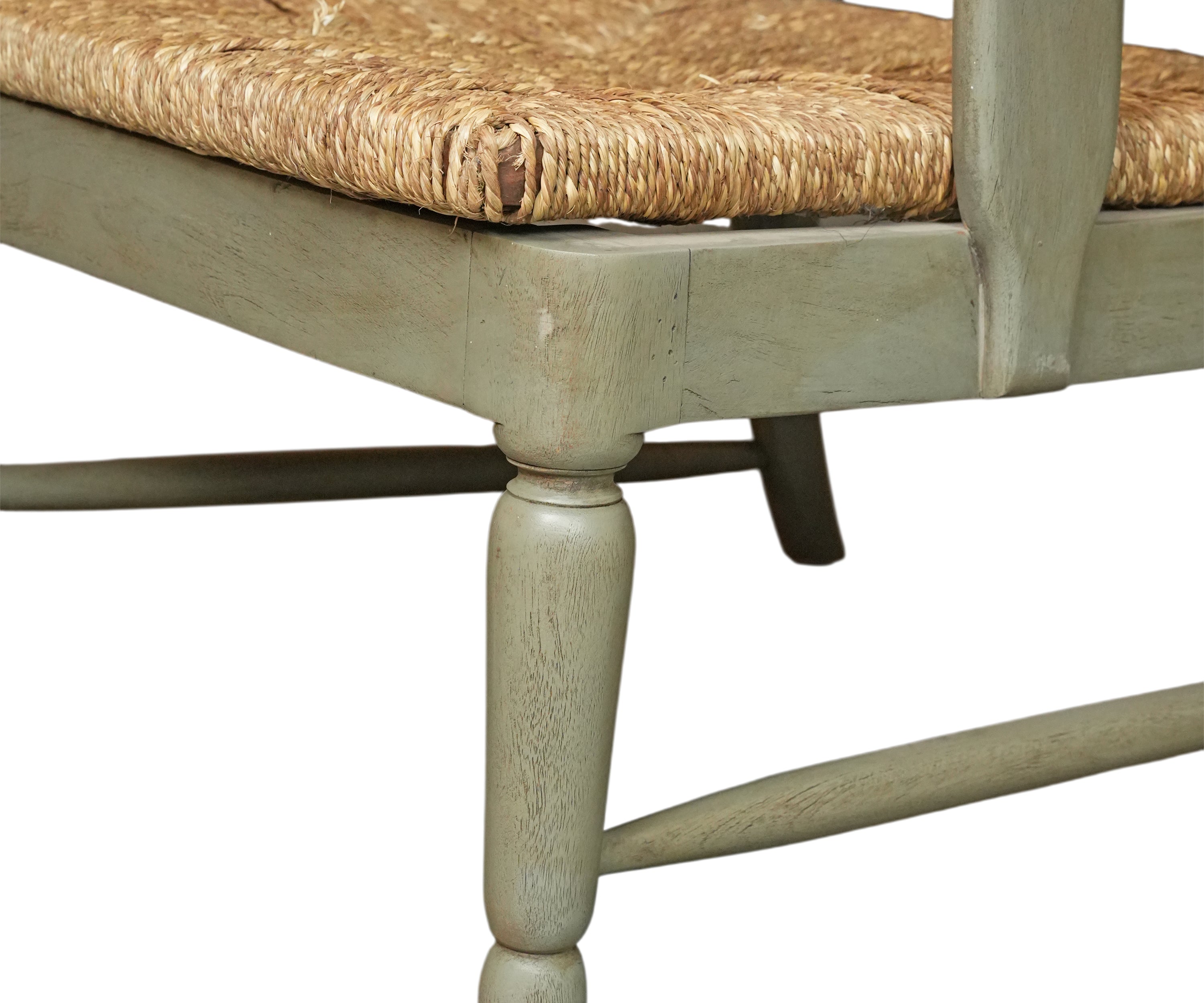 Sage Green Scalloped Armchair with Natural Fiber Seat