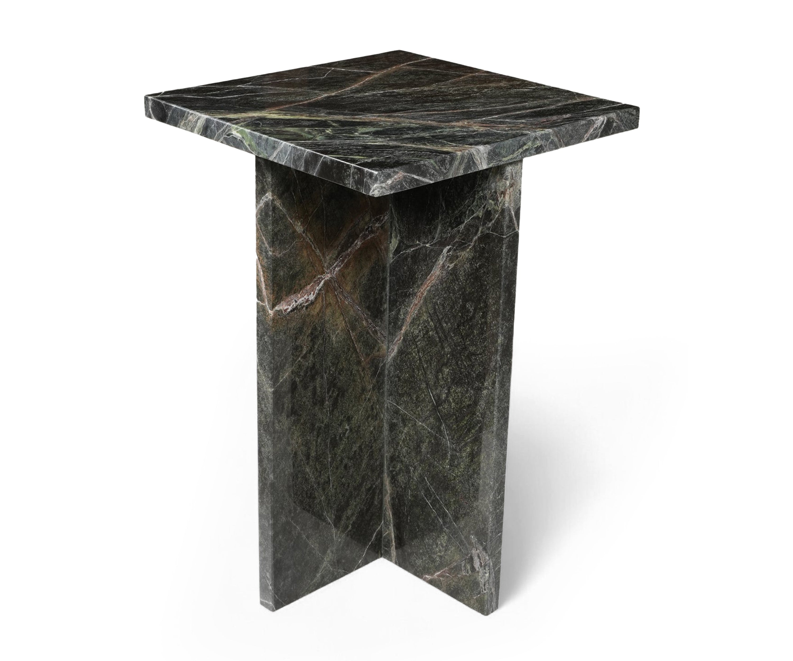 Black Marble Side Table with Sculptural Pedestal Base
