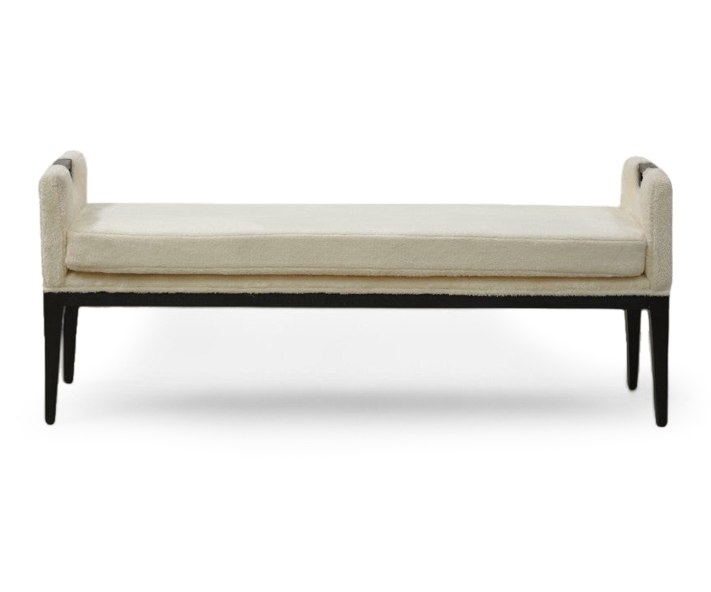 Cream Fur Bench with Black Wooden Legs