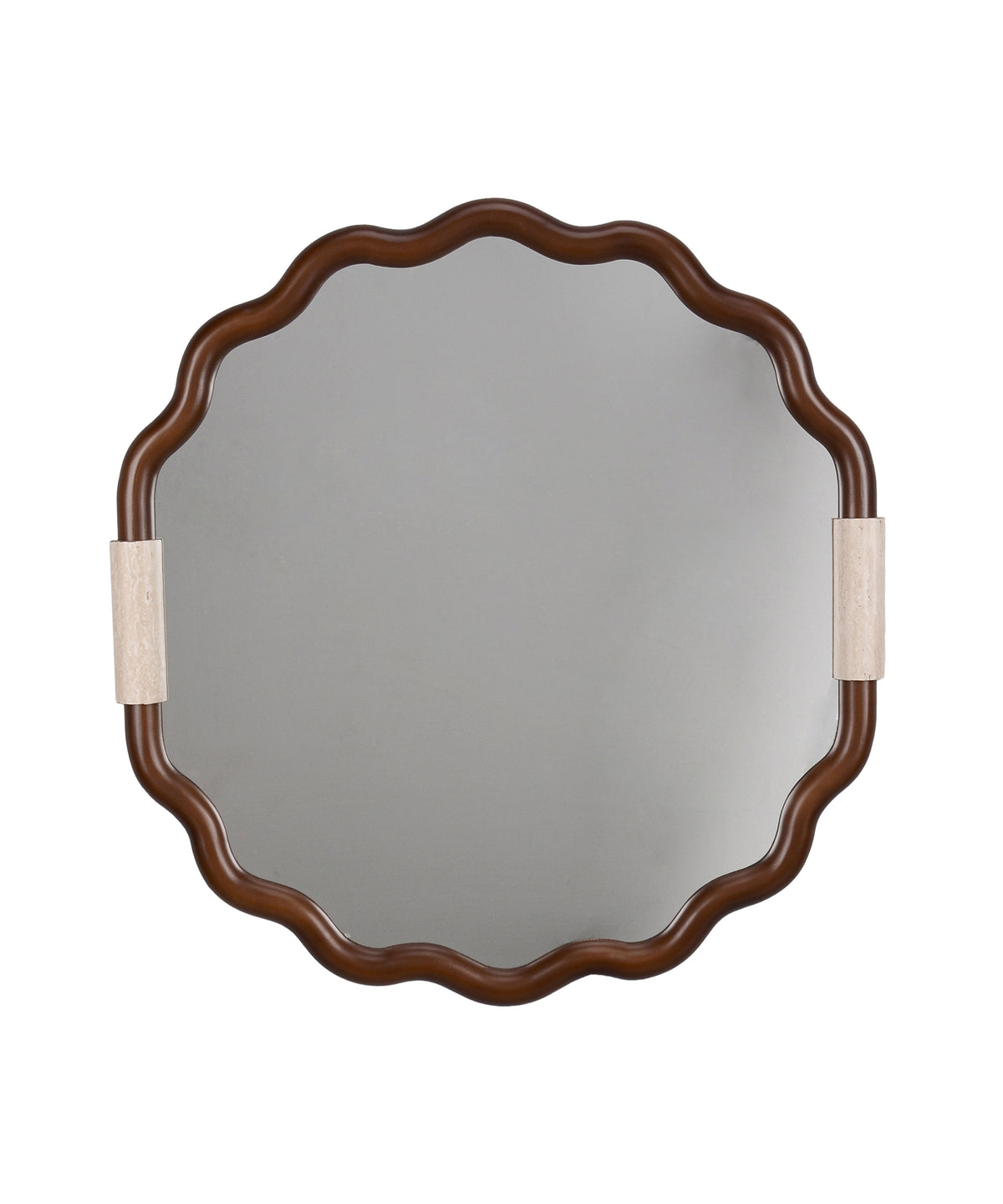 Warm Brown Scalloped Wall Mirror with Accent Bands