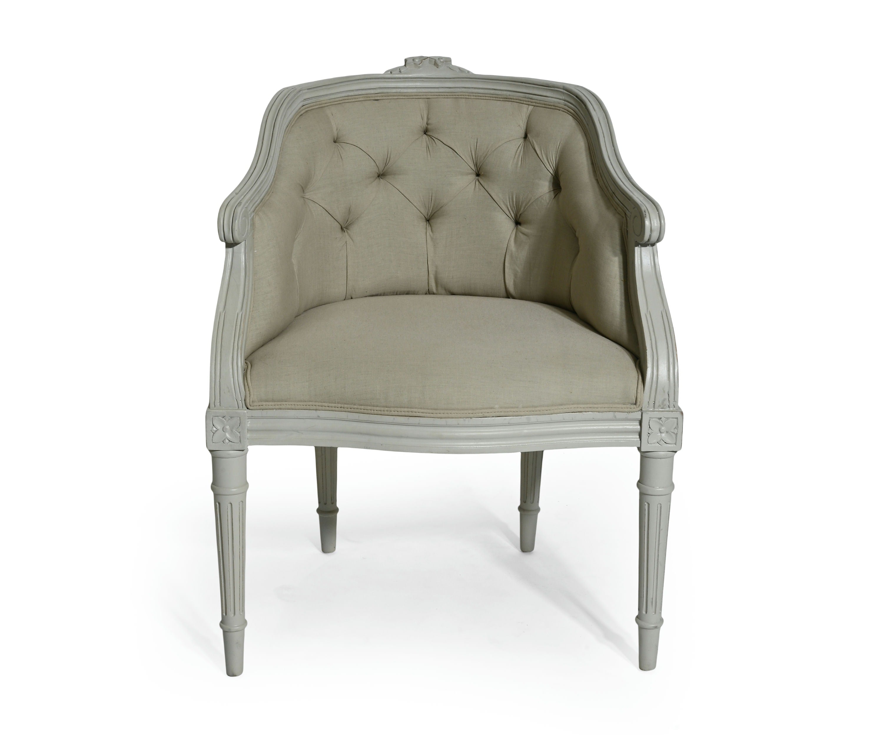 French Tufted Linen Ladies Tub Chair